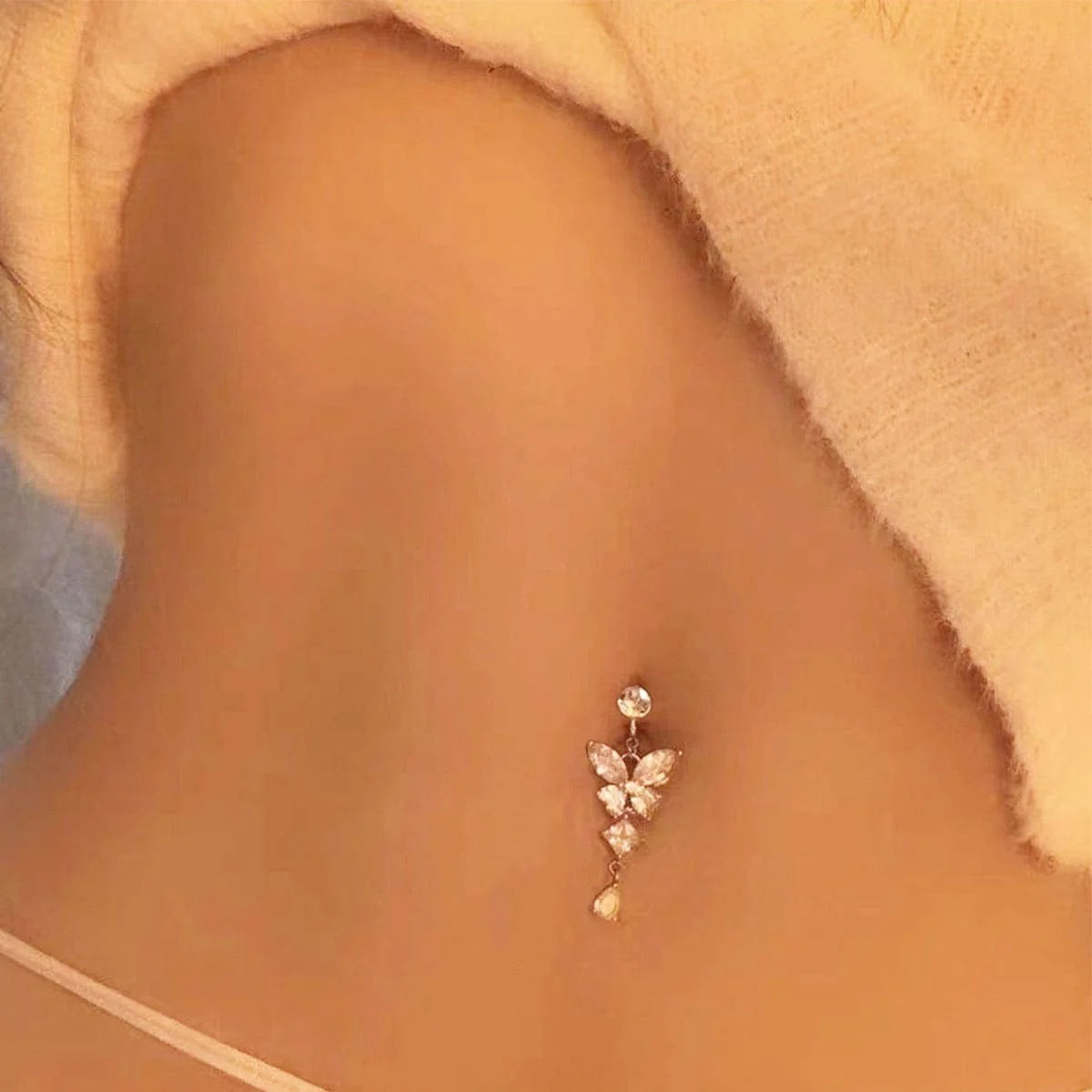 حلقة سرة بطن حجر الراين زخرفة فراشة للنساء الى اليومي خاتم سرة البطن من الستيل الجراحي لا يسبب الحساسية خاتم سرة البطن للنساء -  قطعة واحدة | Copper Nose Cuff Copper اقراط انف البطن السرة السره الصرة بدون ثقوب بدون خرم بيرسنج بيرسنج شفاه حلقة أنف حلقة الص