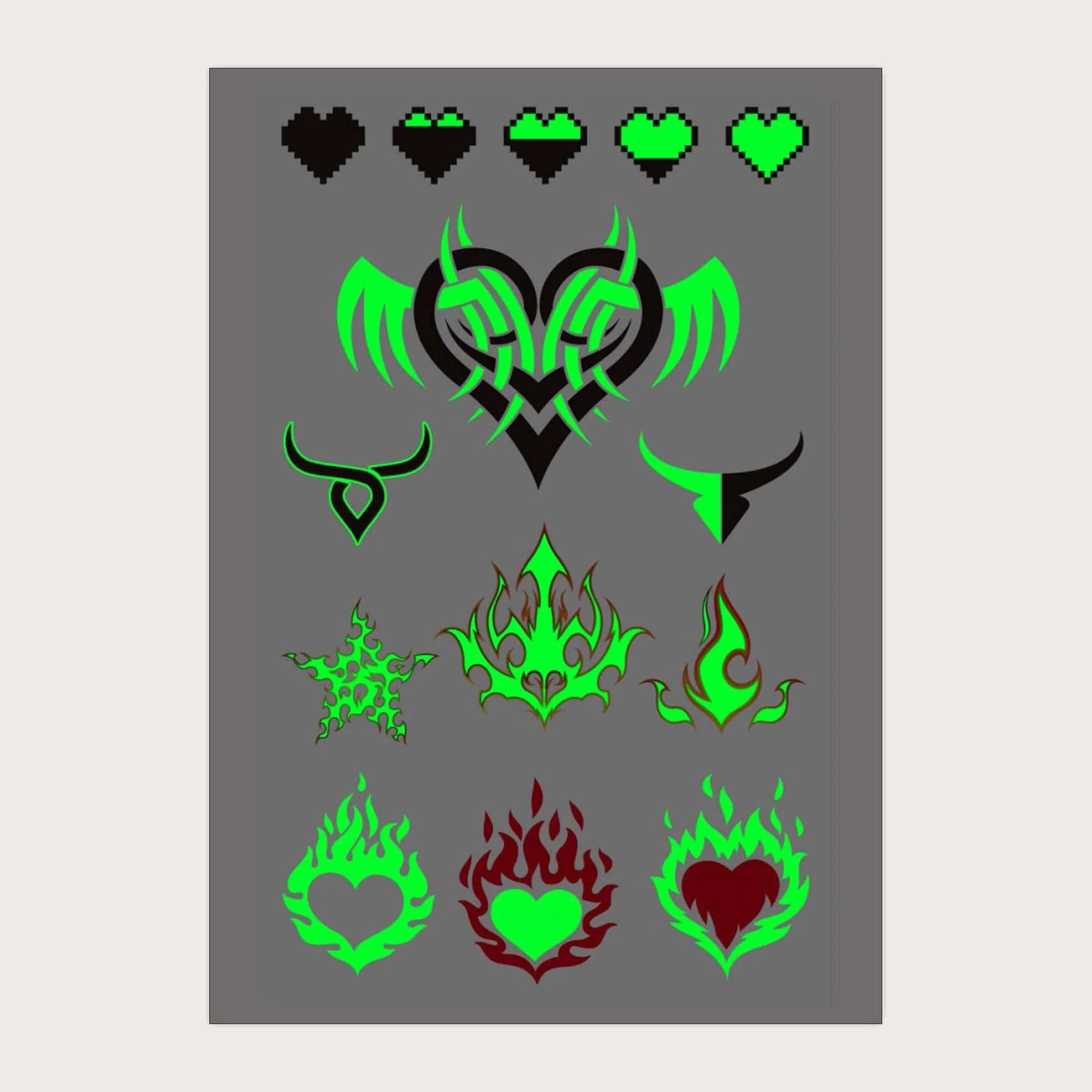 تتوهج في الظلامملصق وشم مضيئ الاحتفالات الصاخبة تاتو مزيف بالاشعة فوق البنفسجية يضئ فى الظلام لمستلزمات الحفلات للنساء والاطفال نمط قلب | تاتوة مضيئ تاتوه تاتوه_للجسم ملصق وشم وشم وشم مضيئ | amazingEGP