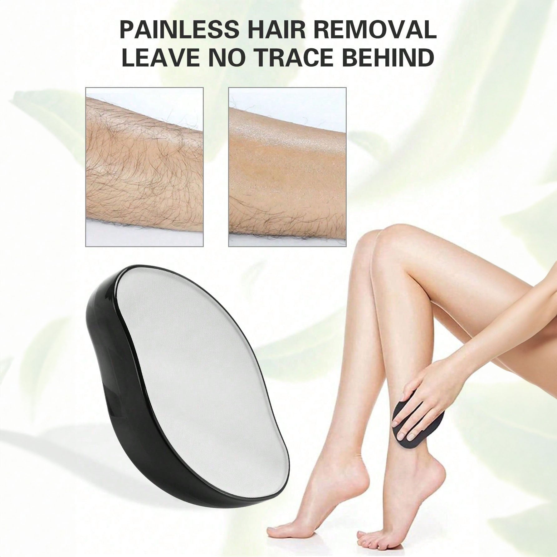 ممحاة شعر كريستالية للنساء والرجال ، قابلة لاعادة الاستخدام لازالة الشعر وتقشير الشعر بدون الم، اداة ازالة الشعر السحرية للظهر والذراعين والساقين- اسود