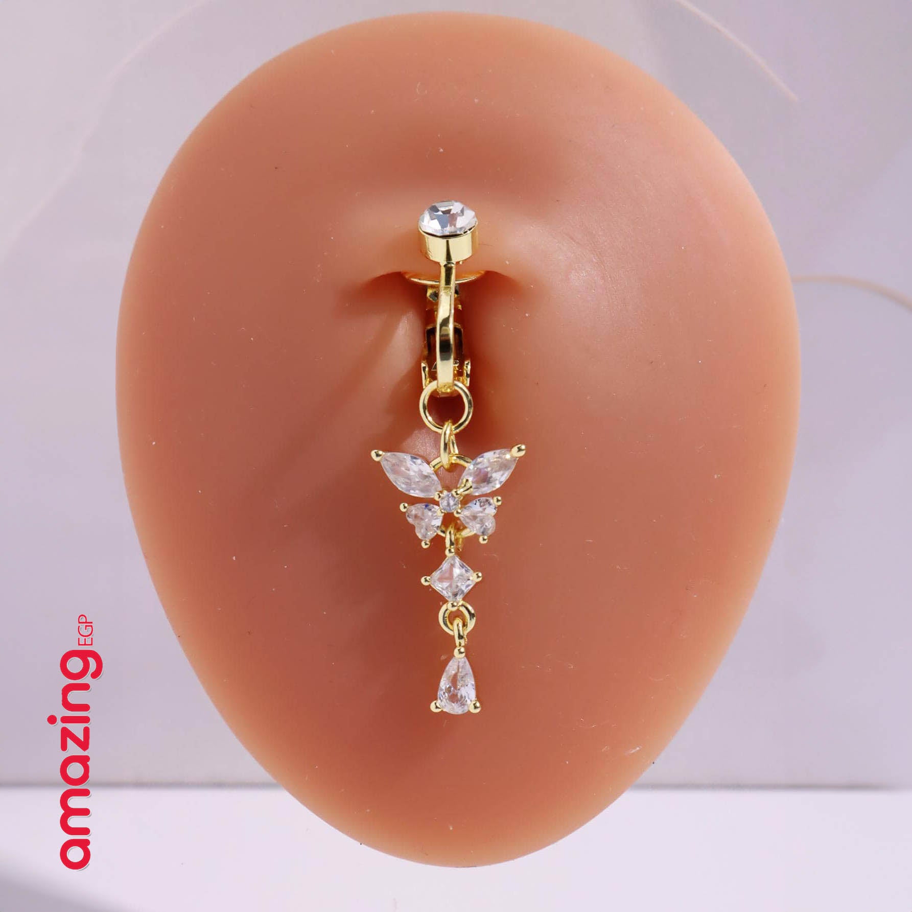 خاتم السرة من الفولاذ المقاوم للصدأ قطعة واحدة ثقب مزيف حلقة سرة بطن مع وردي بتصميم فراشة الى للنساء مجوهرات نحاس مجوهرات غير خارقة سرة البطن للنساء ، مجوهرات ثقب البطن مشبك | قطعة واحدة | ذهبي