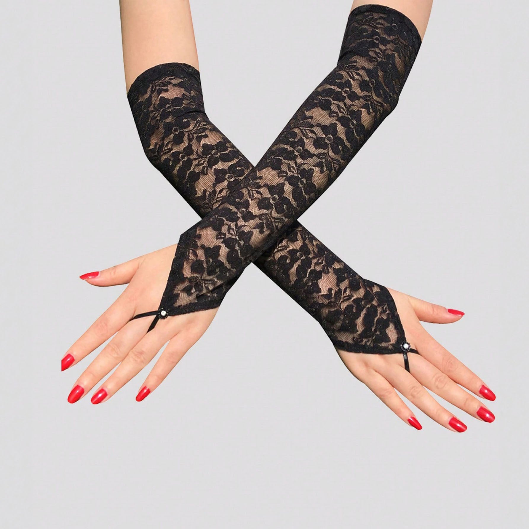 زوج من القفازات الطويلة بدون أصابع للنساء،  قفازات دانتيل فاخرة بدون أصابع – إكسسوار أنيق لفستان الزفاف أو المناسبات