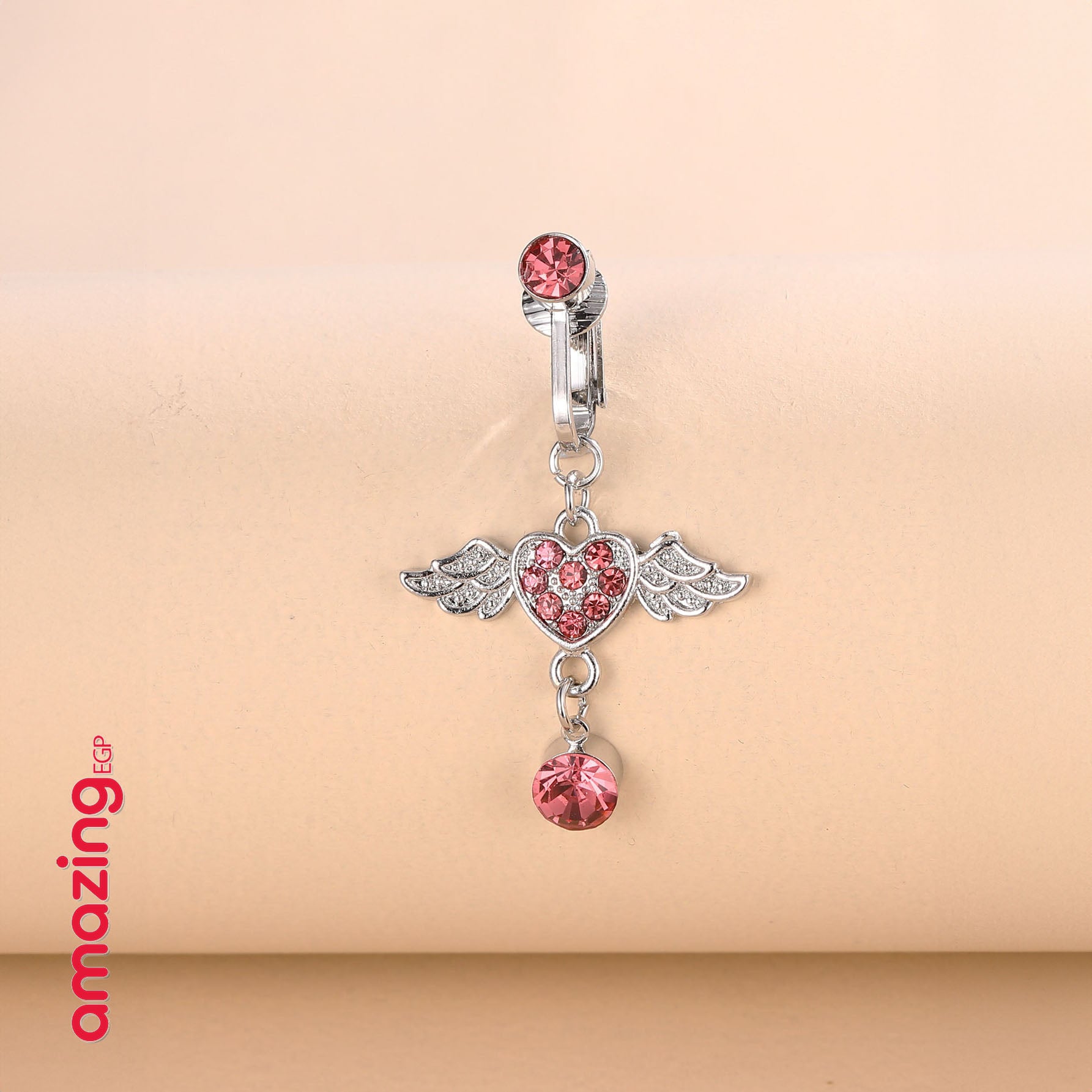 خاتم سرة كاذب جديد عصري على شكل قلب بديكور جناح حلقة سرة زركونيا مع تفاصيل من الراين، غير خارقة سرة البطن للنساء ، مجوهرات ثقب البطن الكلاسيكية للارتداء اليومي | قطعة واحدة | فضي