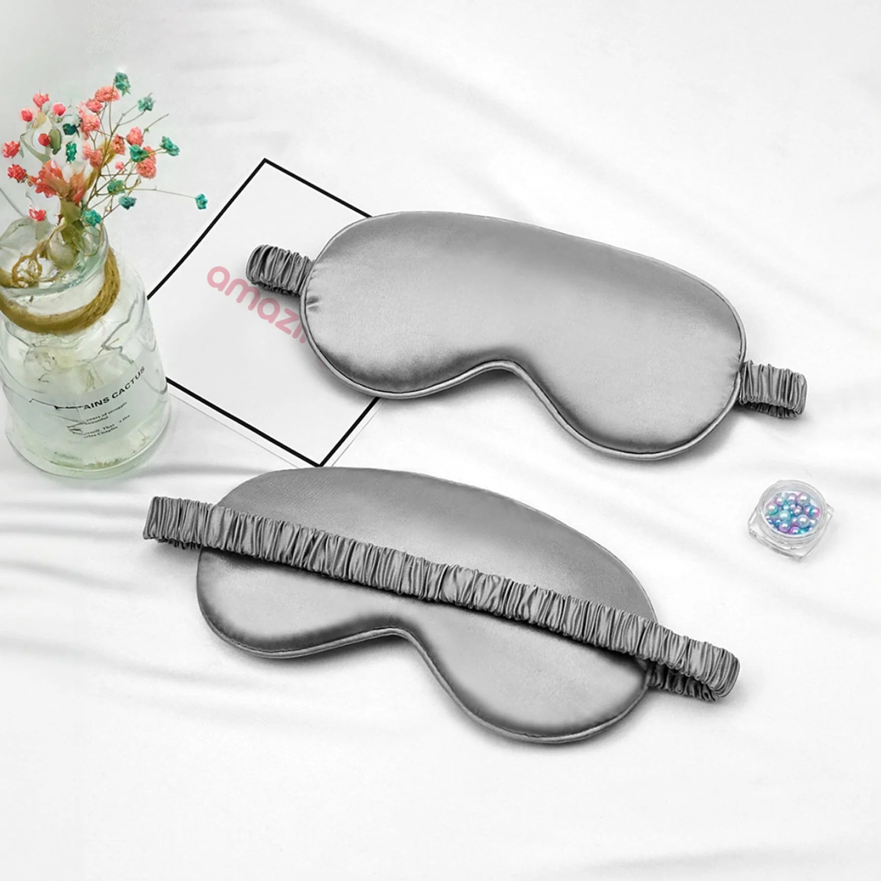 قناع حريري مريح لتغطية العين اثناء النوم عصابة ناعمة من الحرير الطبيعي لتغطية العين اثناء السفر - رمادي | sleeping mask النوم غطاء عين قناع قناع للنوم لنوم مريح ماسك نوم نوم نوم مريح | amazingEGP