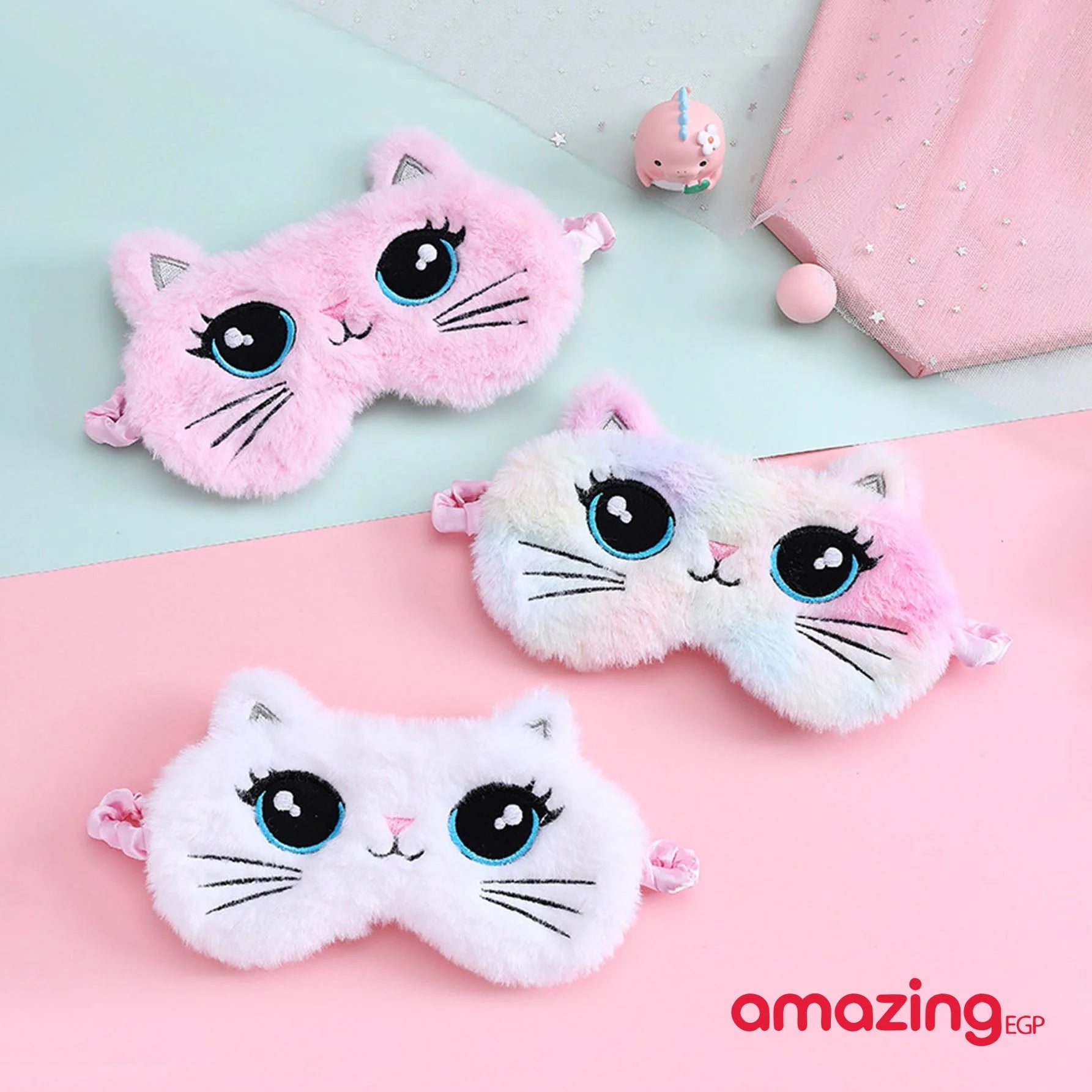 غطاء عين بتصميم القط رسوم كارتون غطاء نوم مريح ناعم من البوليستر والقطن وغطاء عين للنوم لسفر المكتب المنزلي | sleeping mask أقنعة عيون النوم قناع للنوم ماسك نوم | amazingEGP