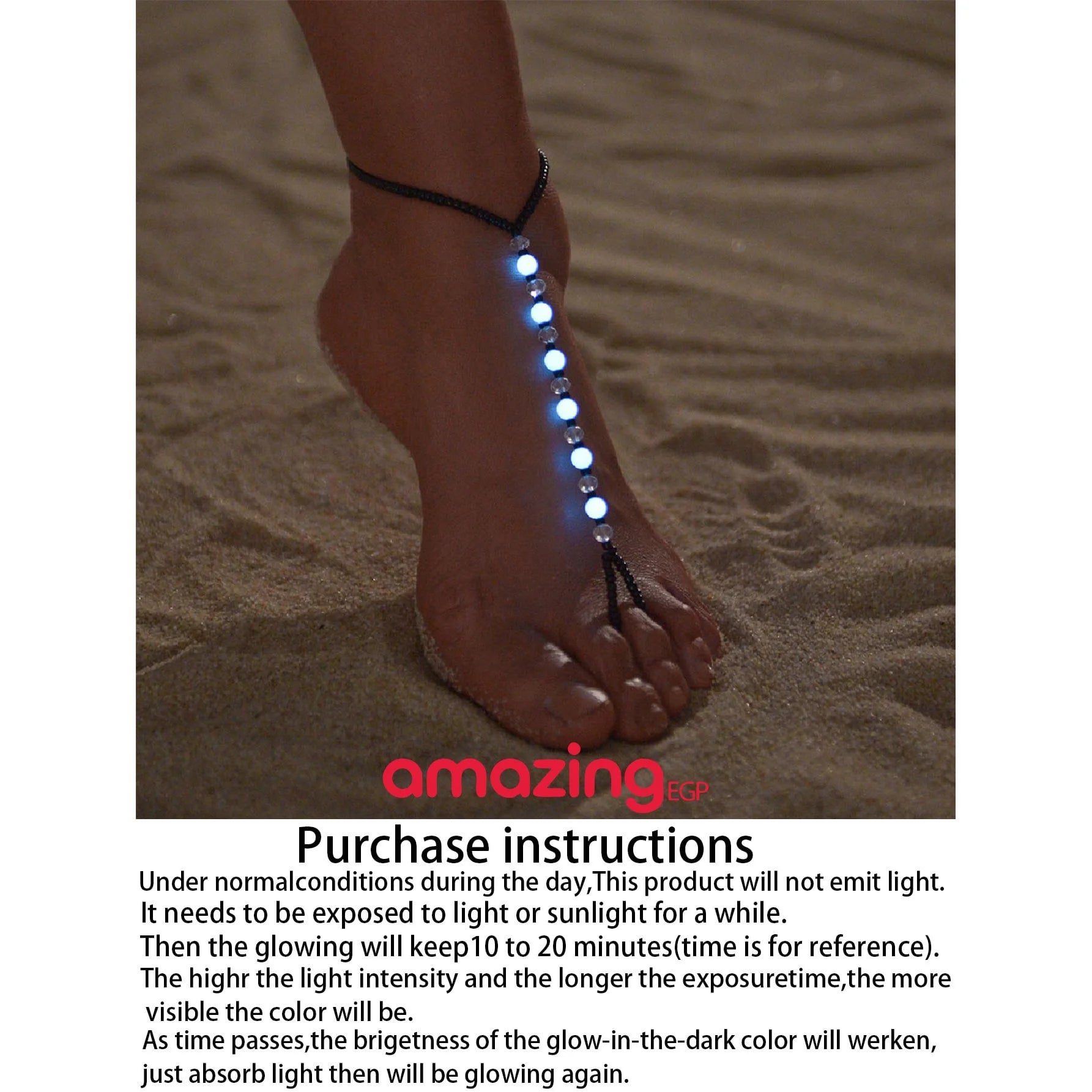 خلخال يضئ في الظلام خرز ربط الأصابع اساور كاحل للنساء خلخال مطرز يدويا للنساء والمراهقات | اساور كاحل اسورة خلخال خلخال للقدم خلخال مضئ رقص | amazingEGP