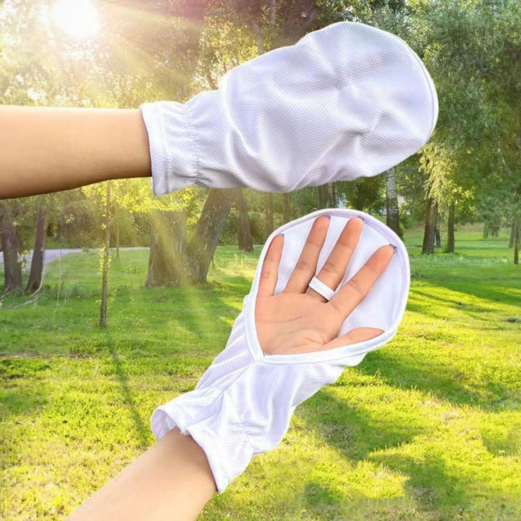 قفازات صيفية بدون أصابع للقيادة – حماية من الشمس والأشعة فوق البنفسجية قفازات يد واقية من أشعة الشمس والأشعة فوق البنفسجية - ابيض