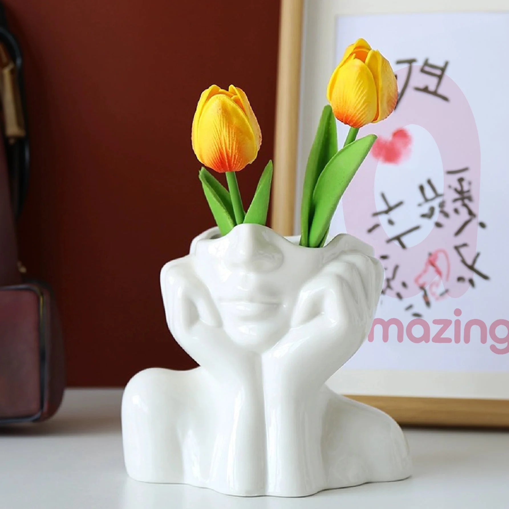 مزهرية وجه سيراميك بيضاء مزهرية نصف جسم على شكل رأس أنثى مزهرية بوهو نسوية بسيطة مزهرية زهور عصرية على الطراز الاسكندنافي للمنزل وغرفة المعيشة والمكتب وديكور رف الكتب ابيض | امراه تمثال تمثال مكتب ديكور ديكور_مكتب ديكور_منزل نصف راس | amazingEGP