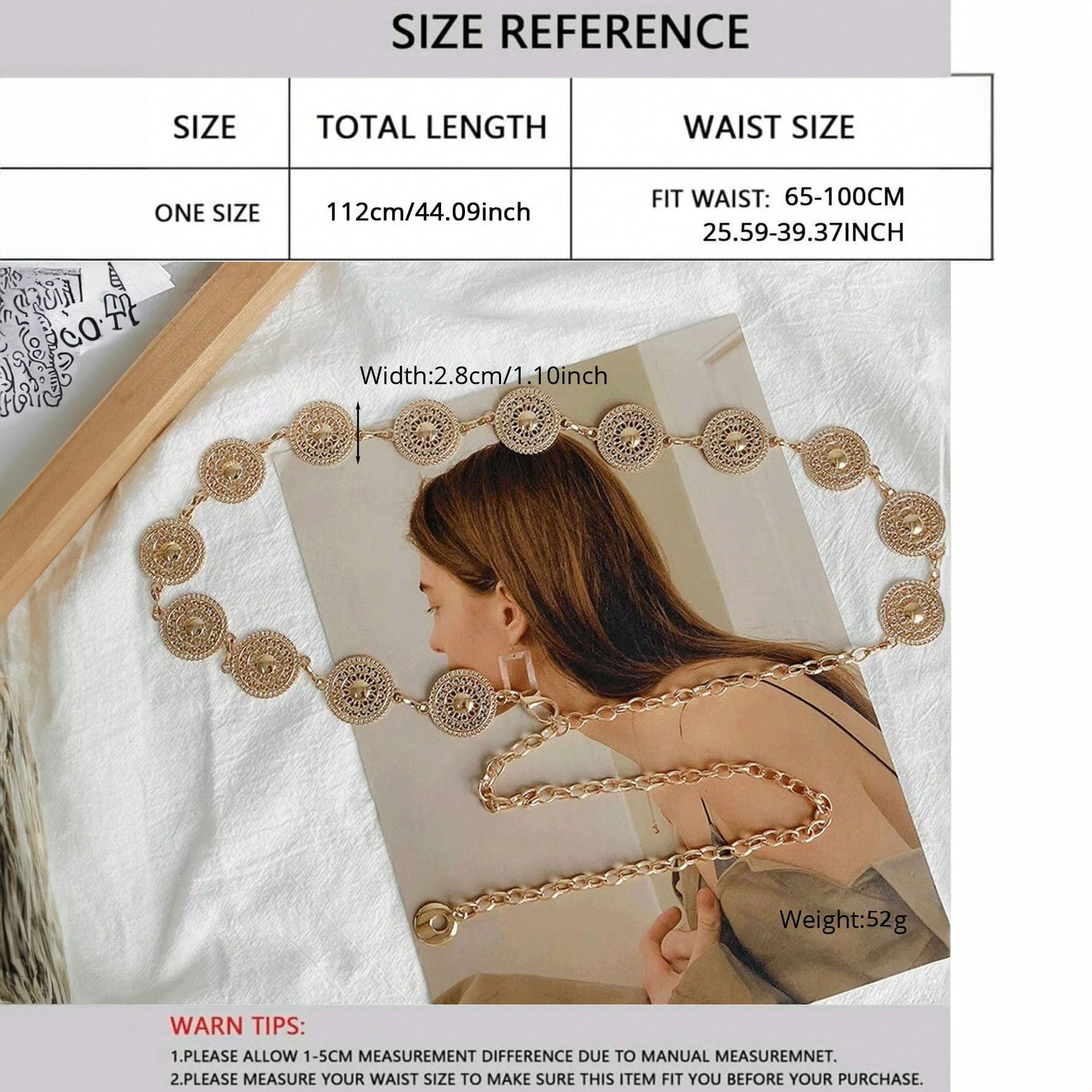 سلسلة خصر أنيقة على الطراز الفاخر شكل دائري، إكسسوار للفستان سلسلة أزياء مزينة بخرز مزيف ، لديكور الجسم - ذهبي