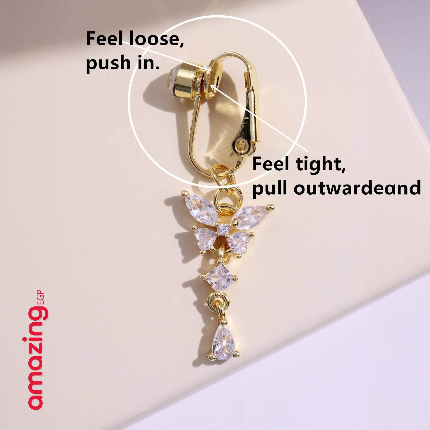 خاتم السرة من الفولاذ المقاوم للصدأ قطعة واحدة ثقب مزيف حلقة سرة بطن مع وردي بتصميم فراشة الى للنساء مجوهرات نحاس مجوهرات غير خارقة سرة البطن للنساء ، مجوهرات ثقب البطن مشبك | قطعة واحدة | ذهبي