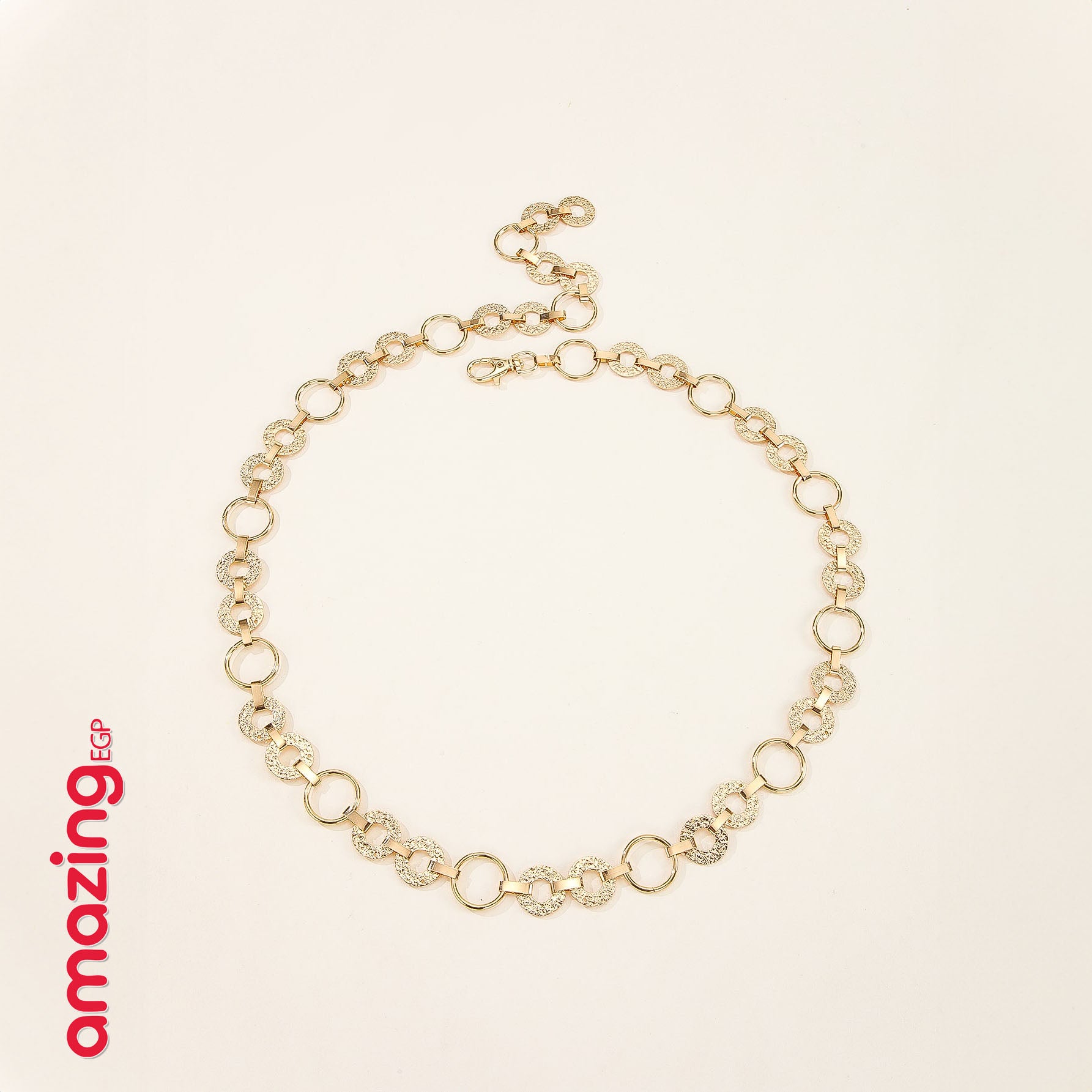 حزام خصر سلسلة دوائر مجوّفة – ذهبي مزدان بحجر الراين | قابل للتعديل للحفلات واللوك اليومي