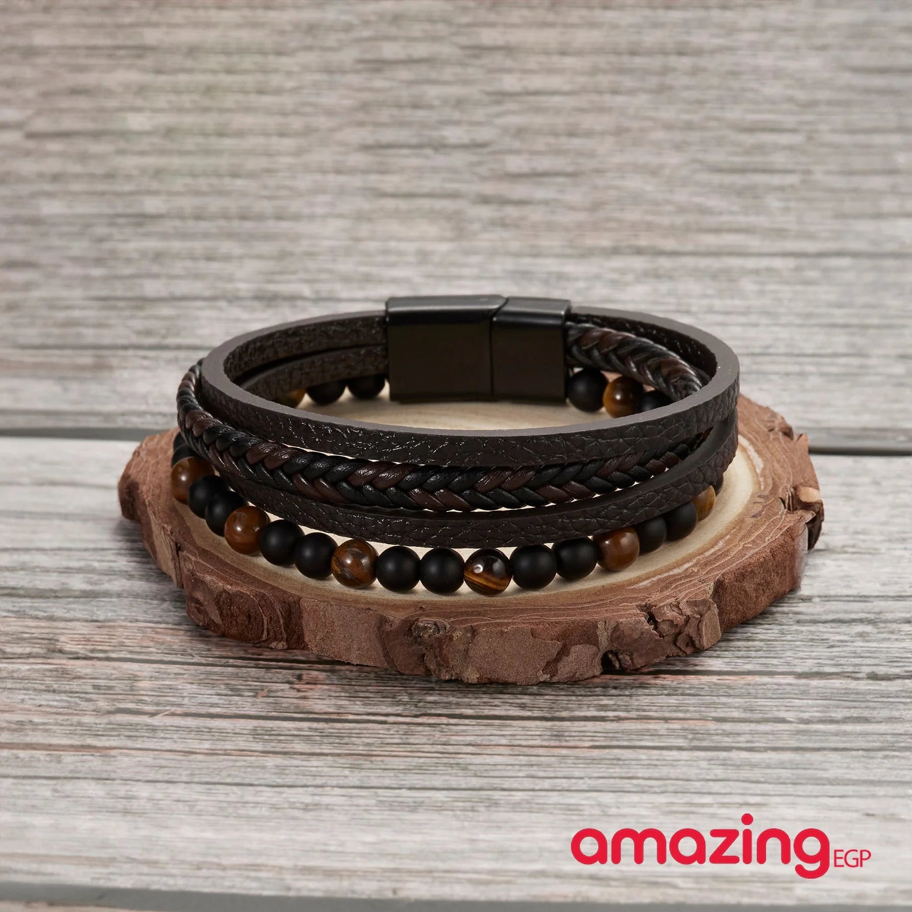 سوار مطرز متعدد الطبقات مضفور جلد صناعي للرجال سوار للجنسين إسورة مضفرةمن الاحجار الكريمة الطبيعية من احجار كريمة فاخر للرجال والنساء منسوجة زخرفة اليدوية | اساور اسد اسورة اكسسوارات الرجال حظاظة سوار | amazingEGP