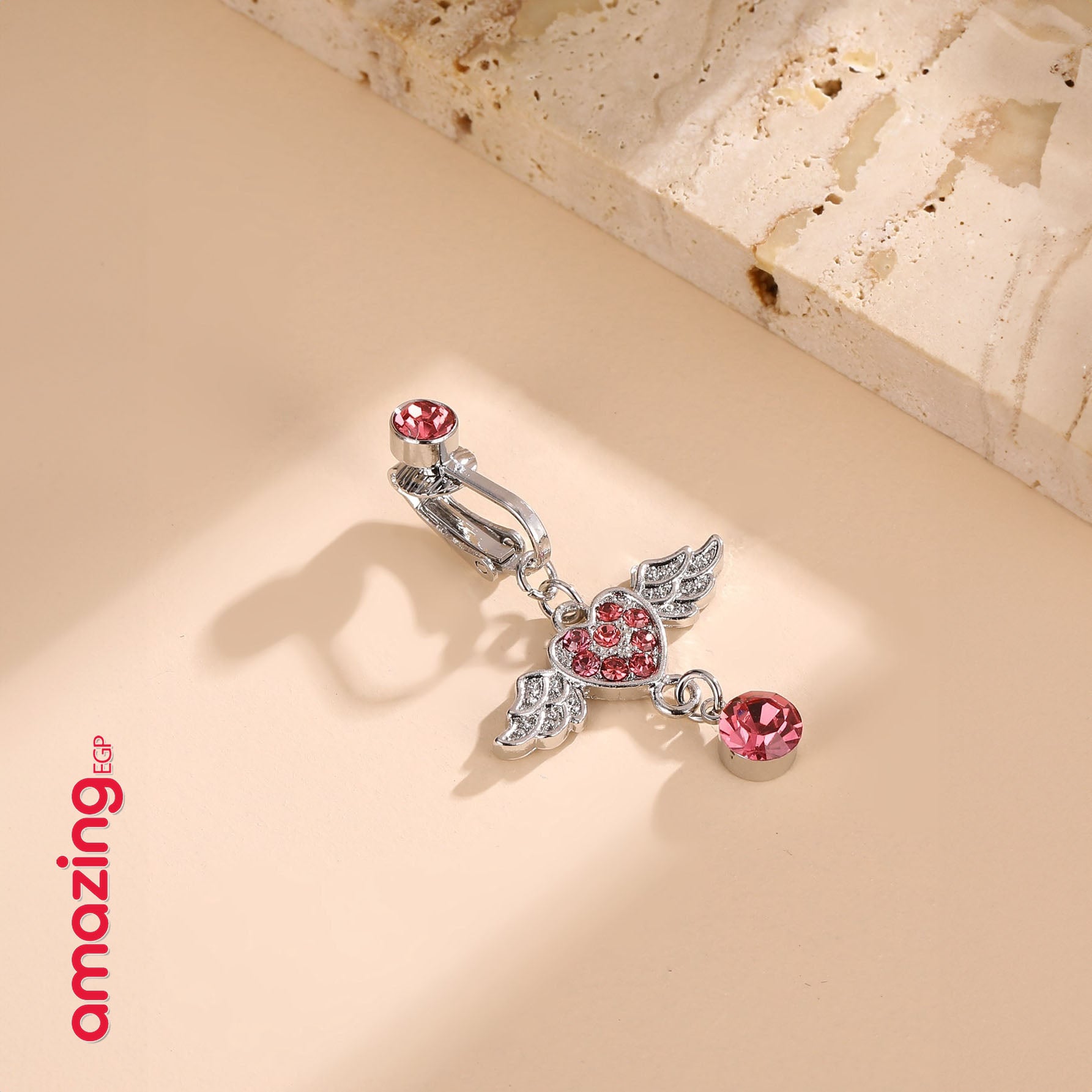 خاتم سرة كاذب جديد عصري على شكل قلب بديكور جناح حلقة سرة زركونيا مع تفاصيل من الراين، غير خارقة سرة البطن للنساء ، مجوهرات ثقب البطن الكلاسيكية للارتداء اليومي | قطعة واحدة | فضي