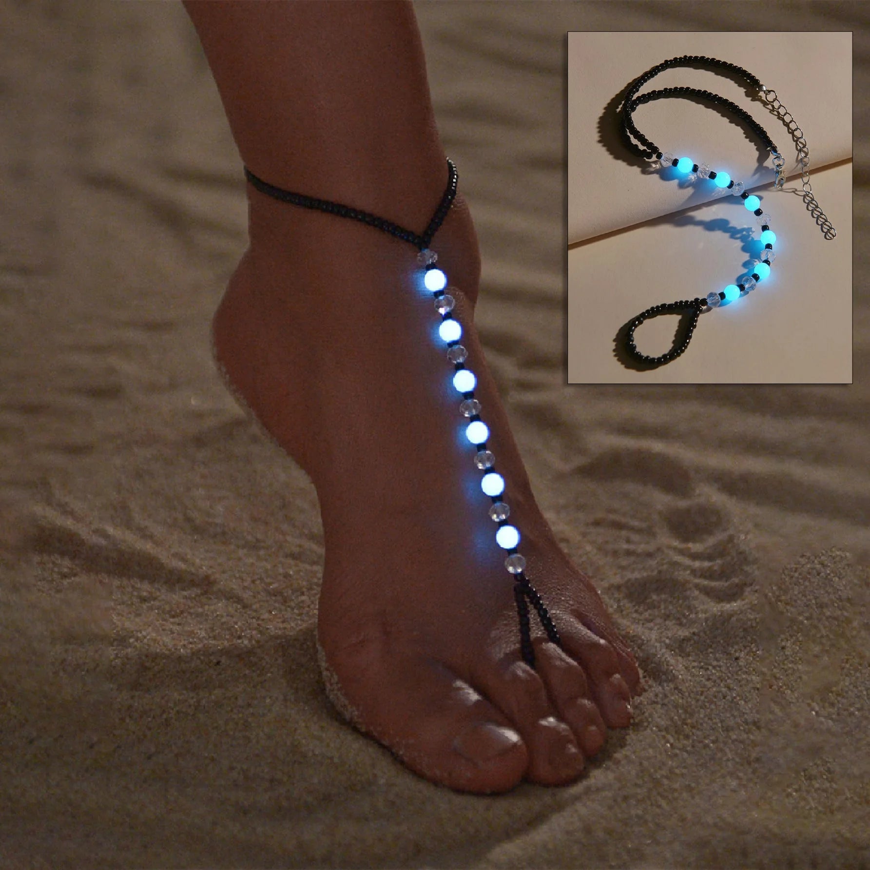 خلخال يضئ في الظلام خرز ربط الأصابع اساور كاحل للنساء خلخال مطرز يدويا للنساء والمراهقات | اساور كاحل اسورة خلخال خلخال للقدم خلخال مضئ رقص | amazingEGP