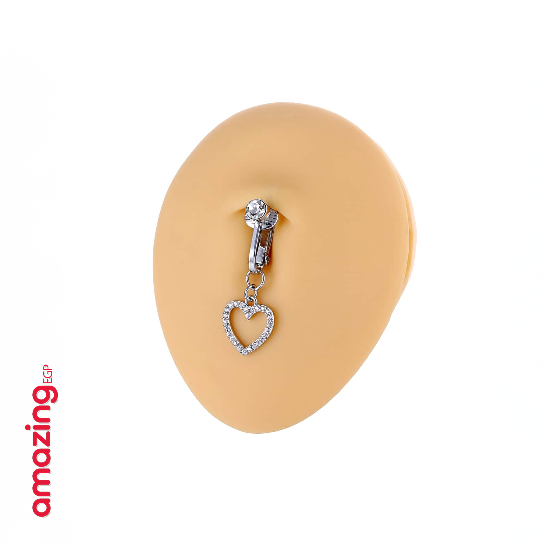 خاتم السرة من الفولاذ المقاوم للصدأ خاتم الموضة شكل القلب مكعب زركونيا غير خارقة سرة البطن للنساء ، مجوهرات ثقب البطن الكلاسيكية للارتداء اليومي | قطعة واحدة | فضي