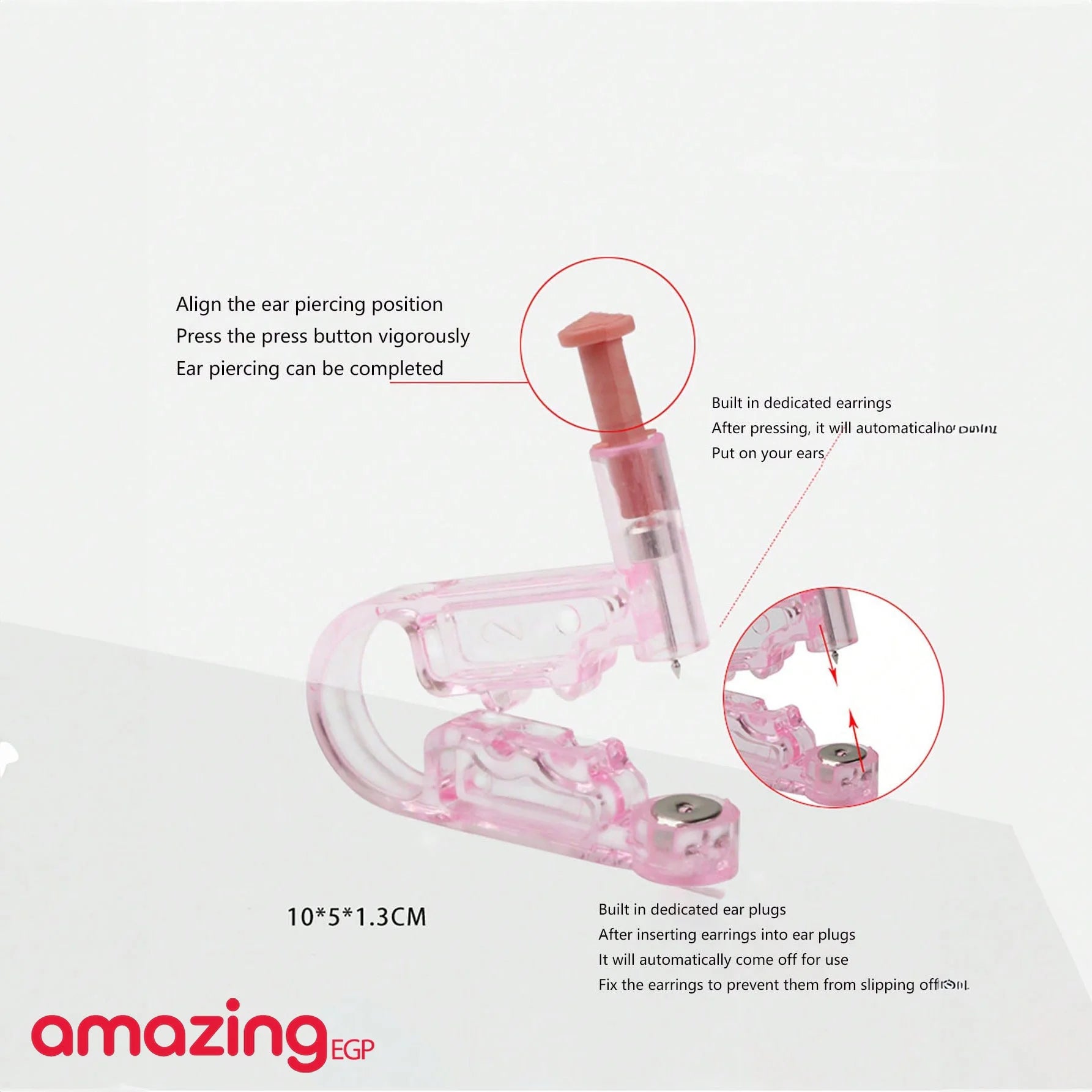 طقم مسدس ثقب الأذن قطعة واحدة مع أقراط كروية من الفولاذ ومسدس ثقب وأداة ثقب آمنة - مسدس بيرسنج الماس - بينك | Copper Nose Cuff Copper اقراط انف الاذن العناية_بالاذن بدون ثقوب بيرسنج بيرسنج شفاه حلقة أنف شفاه شفايف غير مثقوبة للانف للشفاه مزيف | amazingEGP