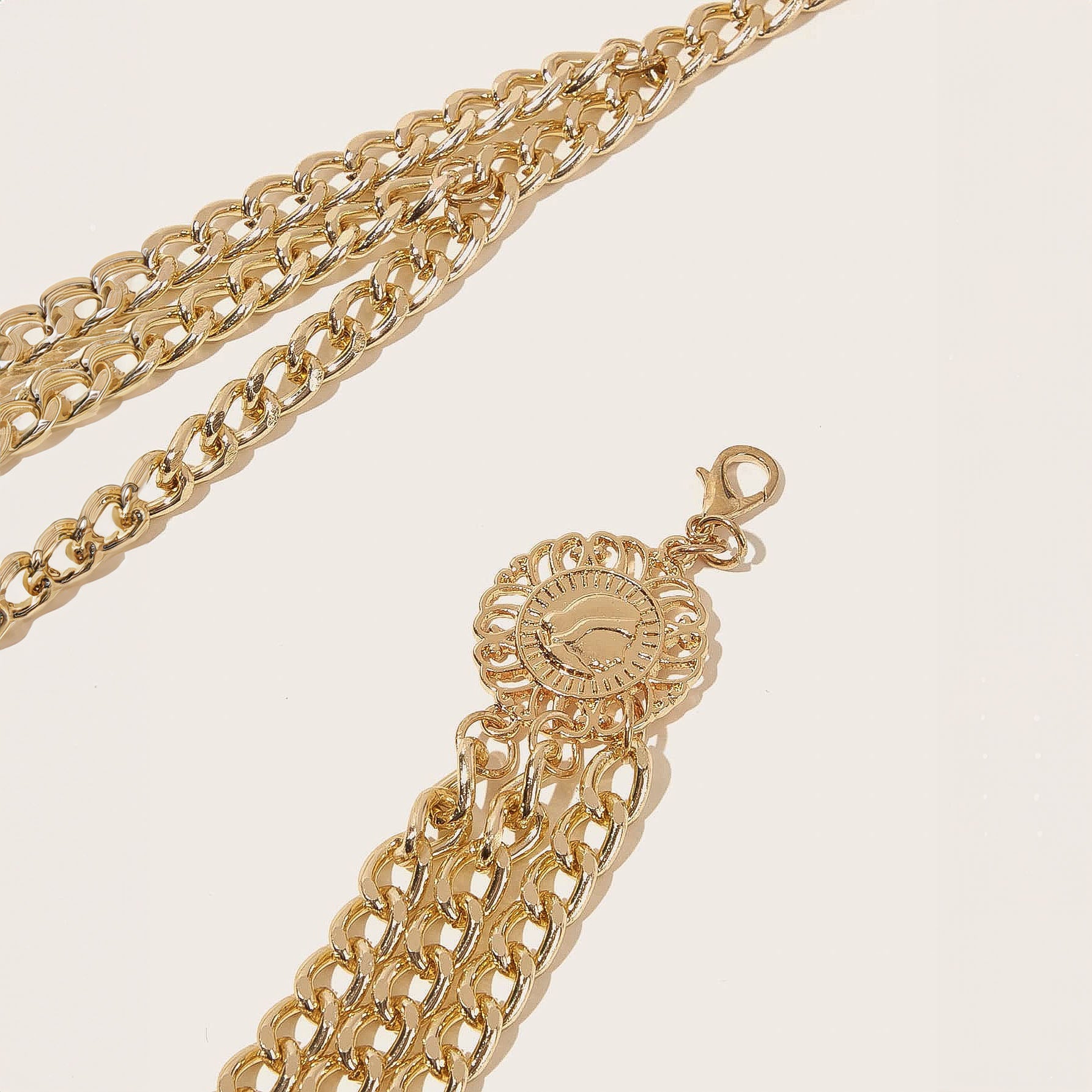 سلسلة خصر أنيقة على الطراز الفاخر شكل مزين بزهرة جوفاء دائرية ، إكسسوار للفستان سلسلة أزياء ، لديكور الجسم - ذهبي