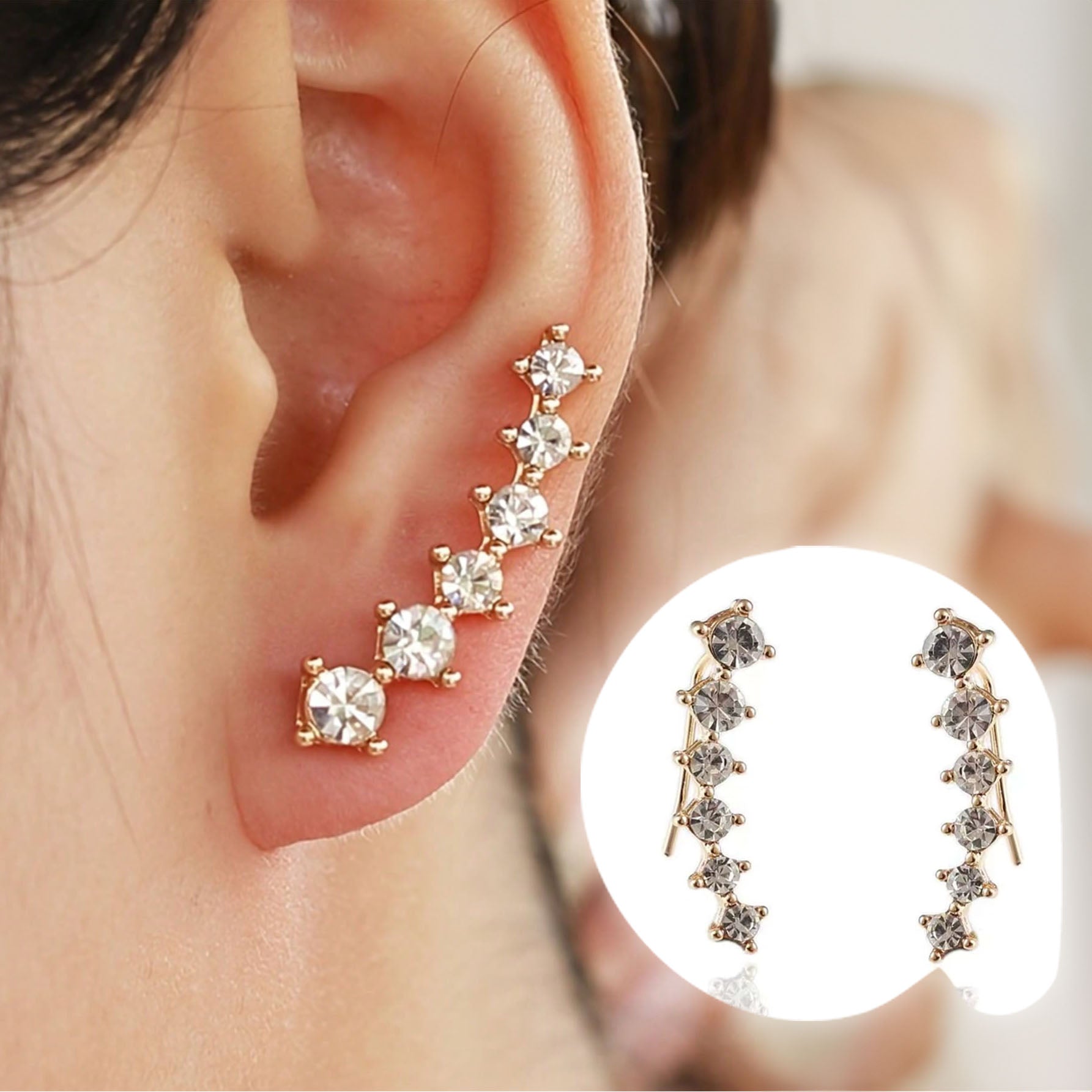 بيرسنج للاذن من الفولاذ المقاوم للصدأ لا تسبب الحساسية زوج من أقراط قلادة النجوم الكلاسيكية الأوروبية والأمريكية المرصعة بالراين، أقراط متدلية فاخرة مرصعة بالزركونات للنساء - ذهبي