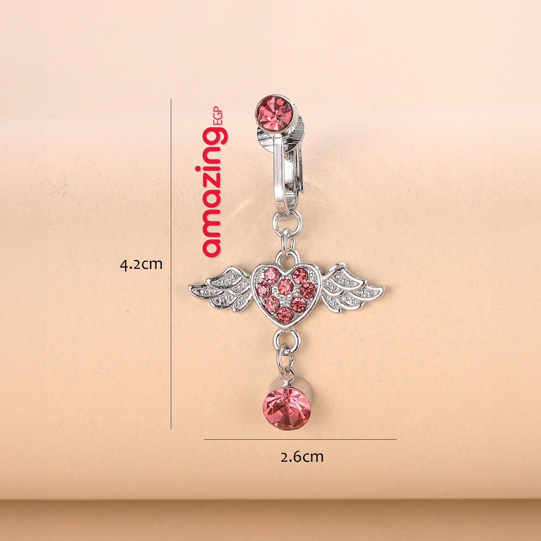 خاتم سرة كاذب جديد عصري على شكل قلب بديكور جناح حلقة سرة زركونيا مع تفاصيل من الراين، غير خارقة سرة البطن للنساء ، مجوهرات ثقب البطن الكلاسيكية للارتداء اليومي | قطعة واحدة | فضي