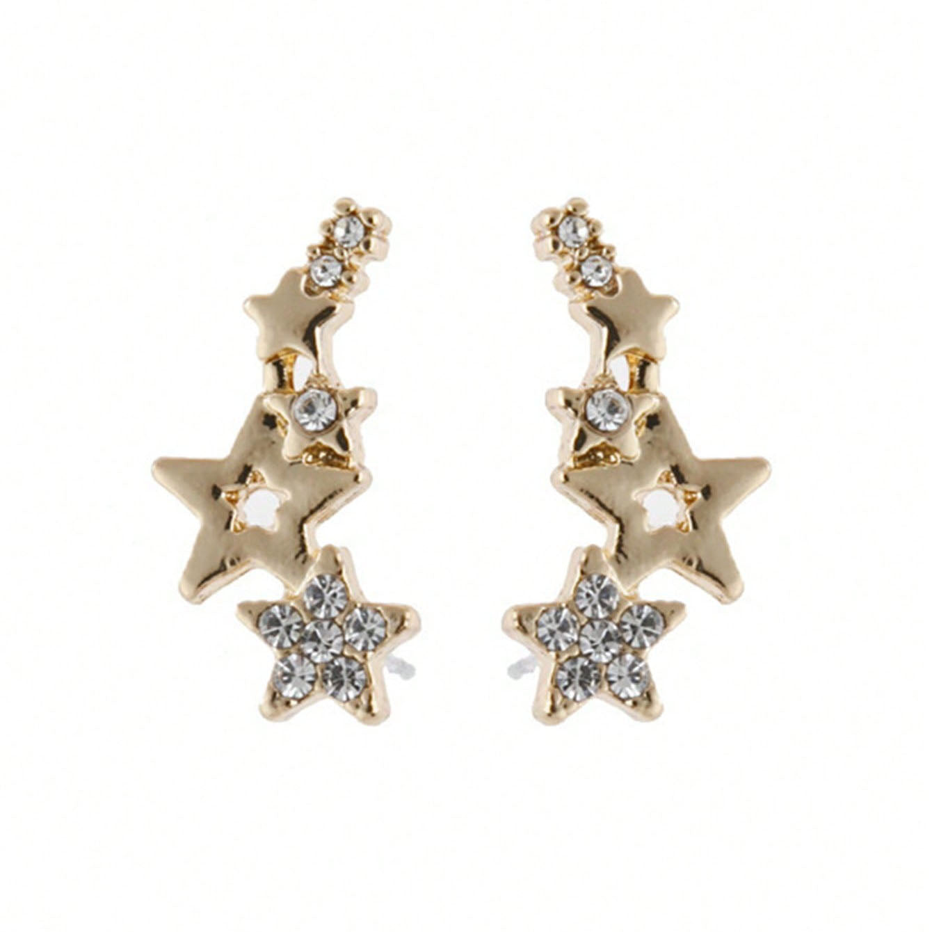 بيرسنج للاذن من الفولاذ المقاوم للصدأ لا تسبب الحساسية زوج من أقراط قلادة النجوم الكلاسيكية الأوروبية والأمريكية المرصعة بالراين، أقراط متدلية فاخرة مرصعة بالزركونات للنساء - نجوم ذهبي