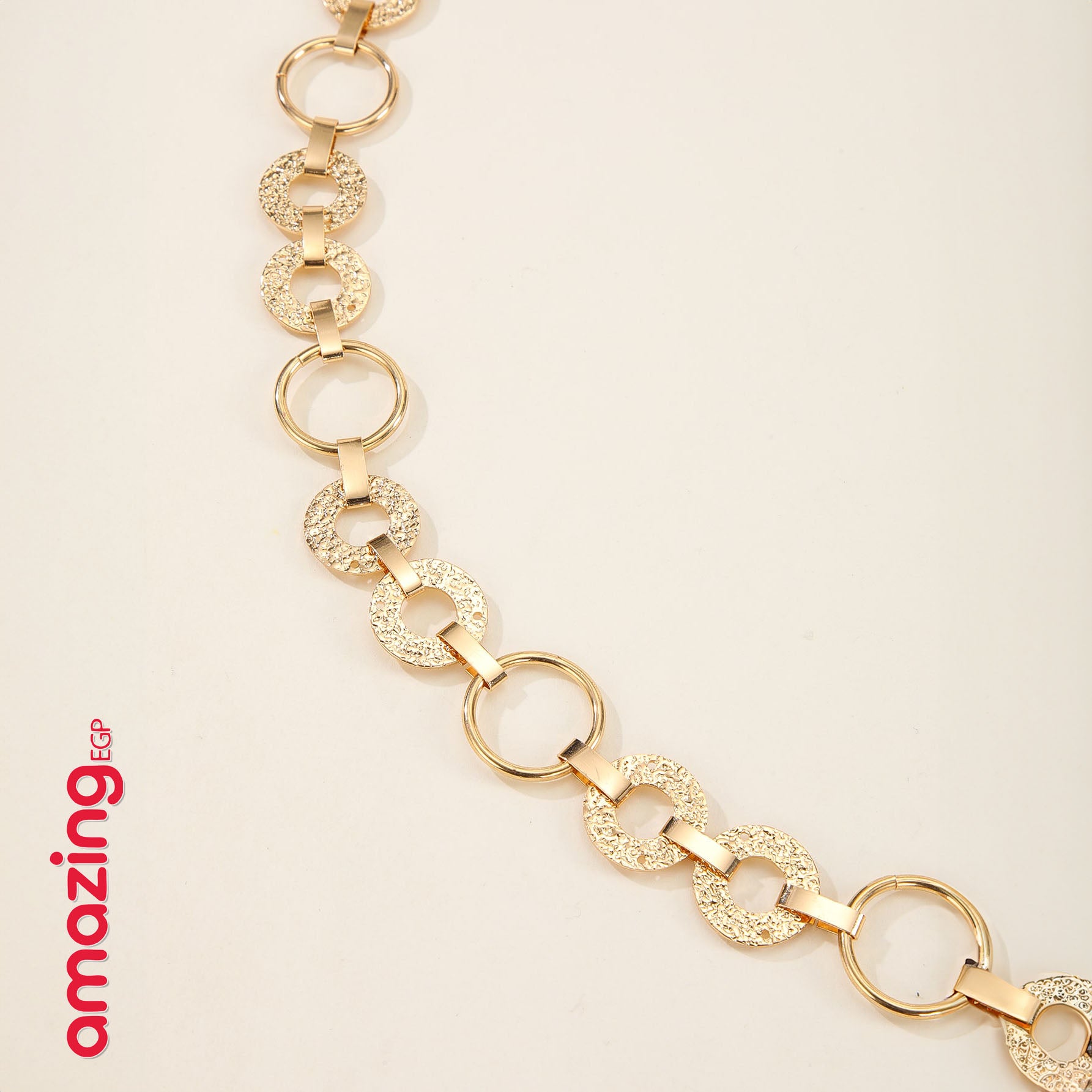 حزام خصر سلسلة دوائر مجوّفة – ذهبي مزدان بحجر الراين | قابل للتعديل للحفلات واللوك اليومي