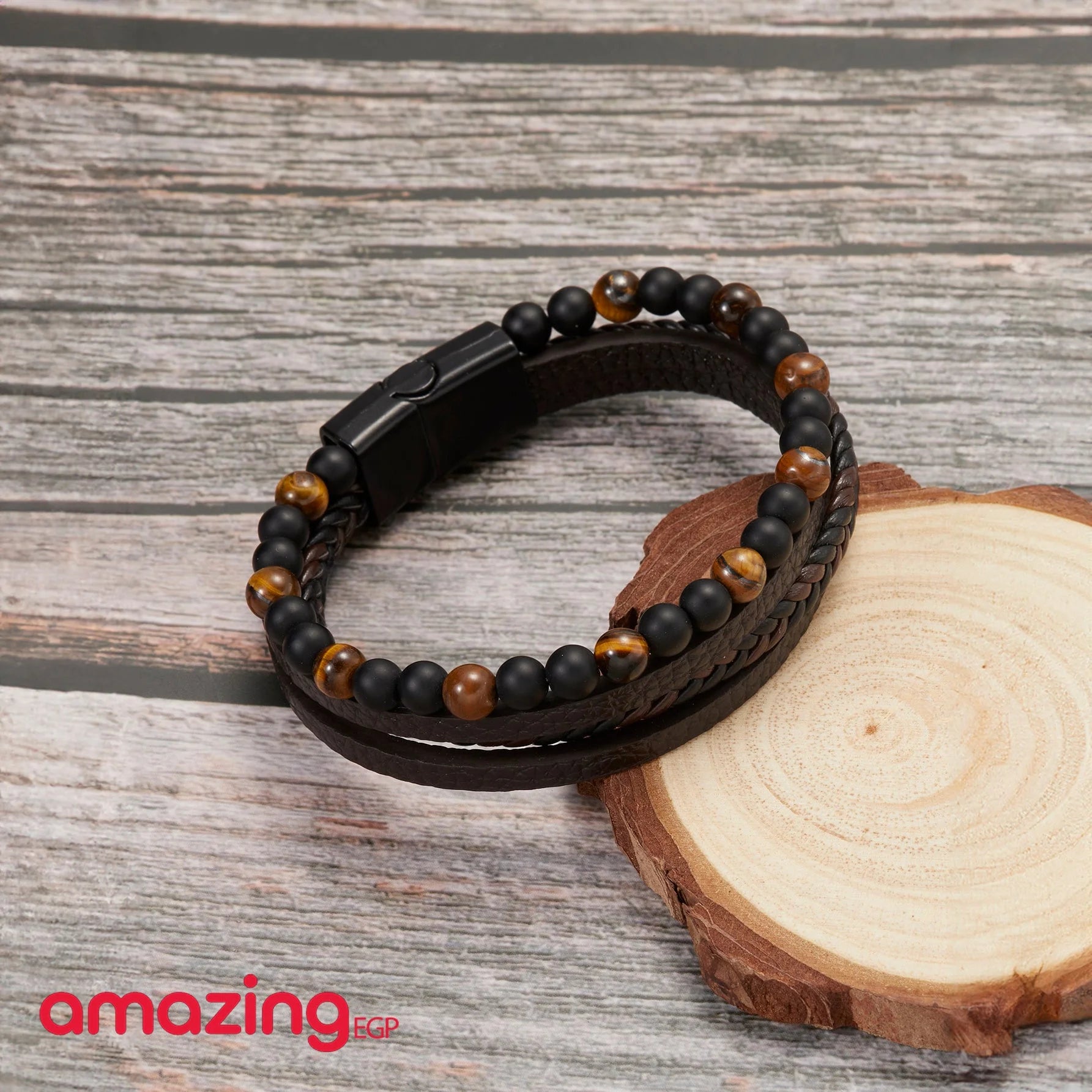 سوار مطرز متعدد الطبقات مضفور جلد صناعي للرجال سوار للجنسين إسورة مضفرةمن الاحجار الكريمة الطبيعية من احجار كريمة فاخر للرجال والنساء منسوجة زخرفة اليدوية | اساور اسد اسورة اكسسوارات الرجال حظاظة سوار | amazingEGP