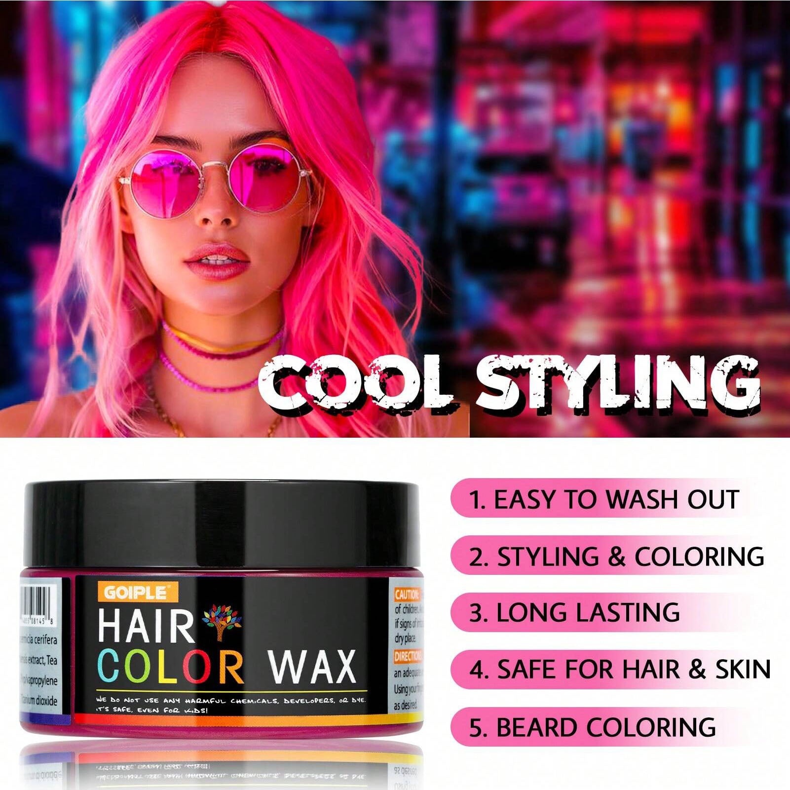 شمع شعر مؤقت للون طويل الأمد من GOIPLE ، كريم صبغة شعر سهل الغسيل ، آمن للبشرة والشعر ، ملون للحية ، عجينة للتصفيف للحفلات اليومية وتنكر الرجال والنساء  | حجم 40 جرام (روز أحمر)