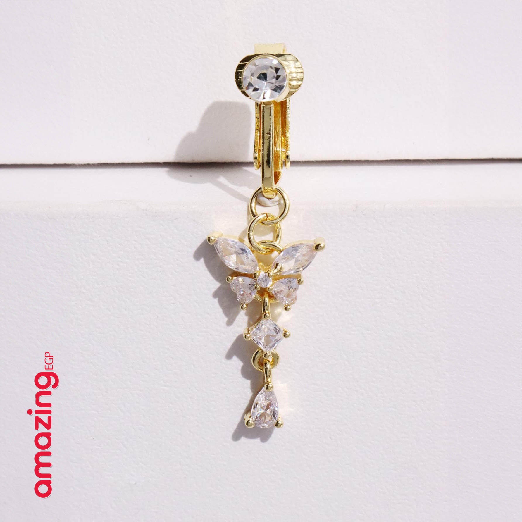 خاتم السرة من الفولاذ المقاوم للصدأ قطعة واحدة ثقب مزيف حلقة سرة بطن مع وردي بتصميم فراشة الى للنساء مجوهرات نحاس مجوهرات غير خارقة سرة البطن للنساء ، مجوهرات ثقب البطن مشبك | قطعة واحدة | ذهبي