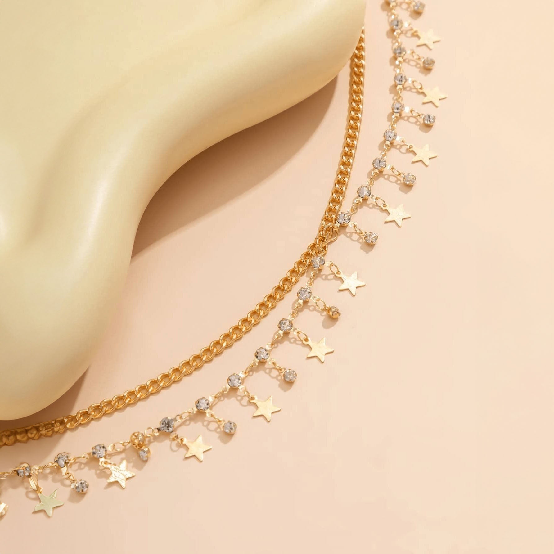 حزام خصر نسائي متعدد الطبقات مرصعة بالكريستال بشكل نجمي سلسلة أزياء مزينة بخرز مزيف ، لديكور الفستان