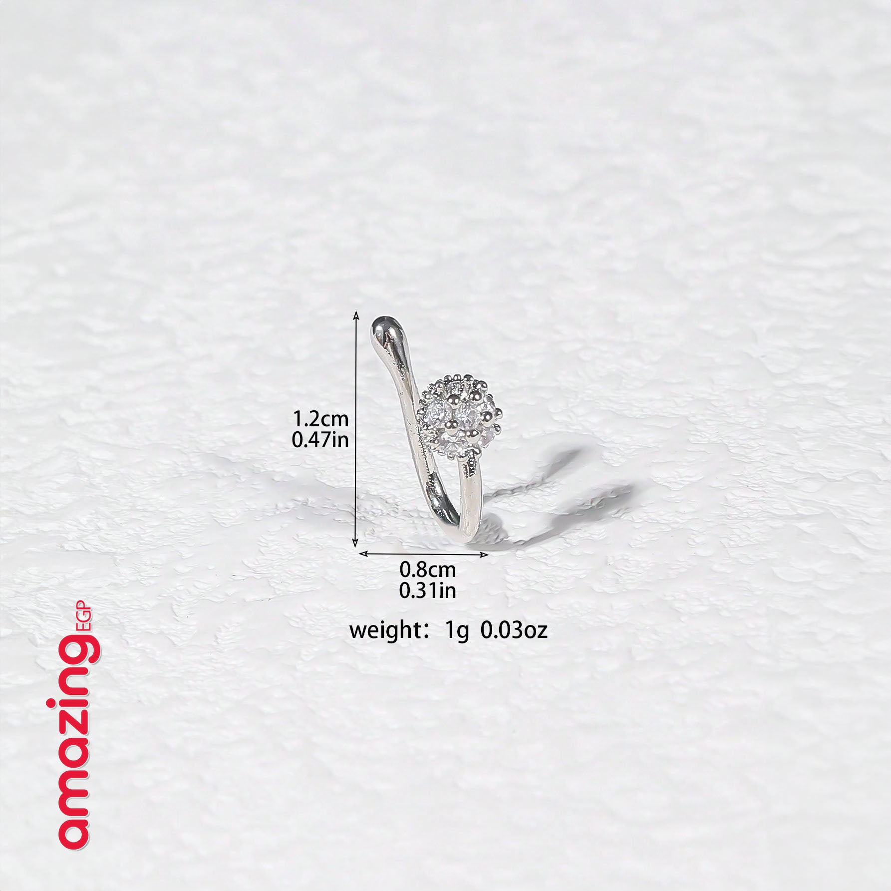 بيرسنج أنف حلقة أنف ،بدون اخرام من الفولاذ المقاوم للصدأ لا تسبب الحساسية لا حاجة للخرم ، مزينة بزركونيا على شكل زهرة غير مثقوبة للرجال والنساء تثبت بدون خرم