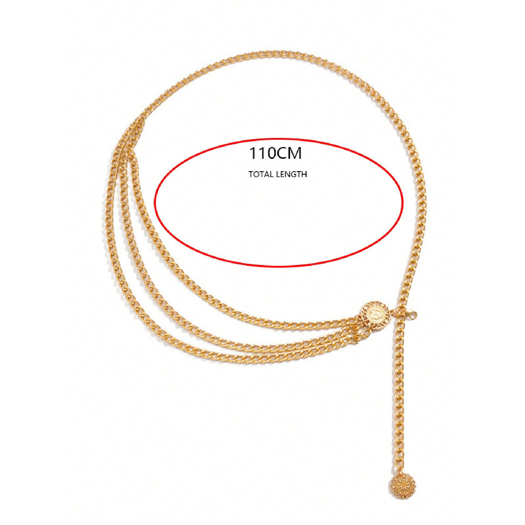 سلسلة خصر أنيقة على الطراز الفاخر شكل مزين بزهرة جوفاء دائرية ، إكسسوار للفستان سلسلة أزياء ، لديكور الجسم - ذهبي