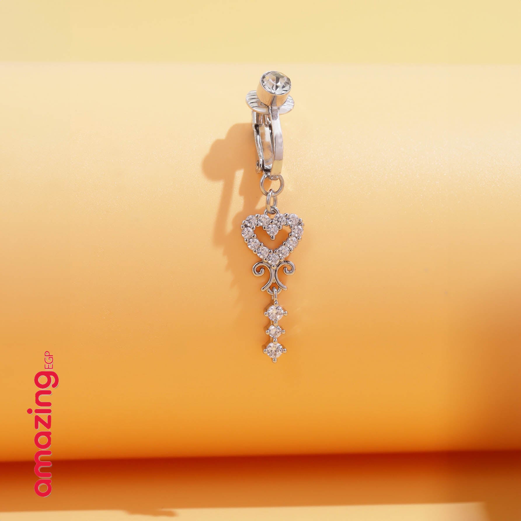 خاتم السرة من الفولاذ المقاوم للصدأ خاتم الموضة شكل القلب مكعب زركونيا غير خارقة سرة البطن للنساء ، مجوهرات ثقب البطن الكلاسيكية للارتداء اليومي | قطعة واحدة | فضي