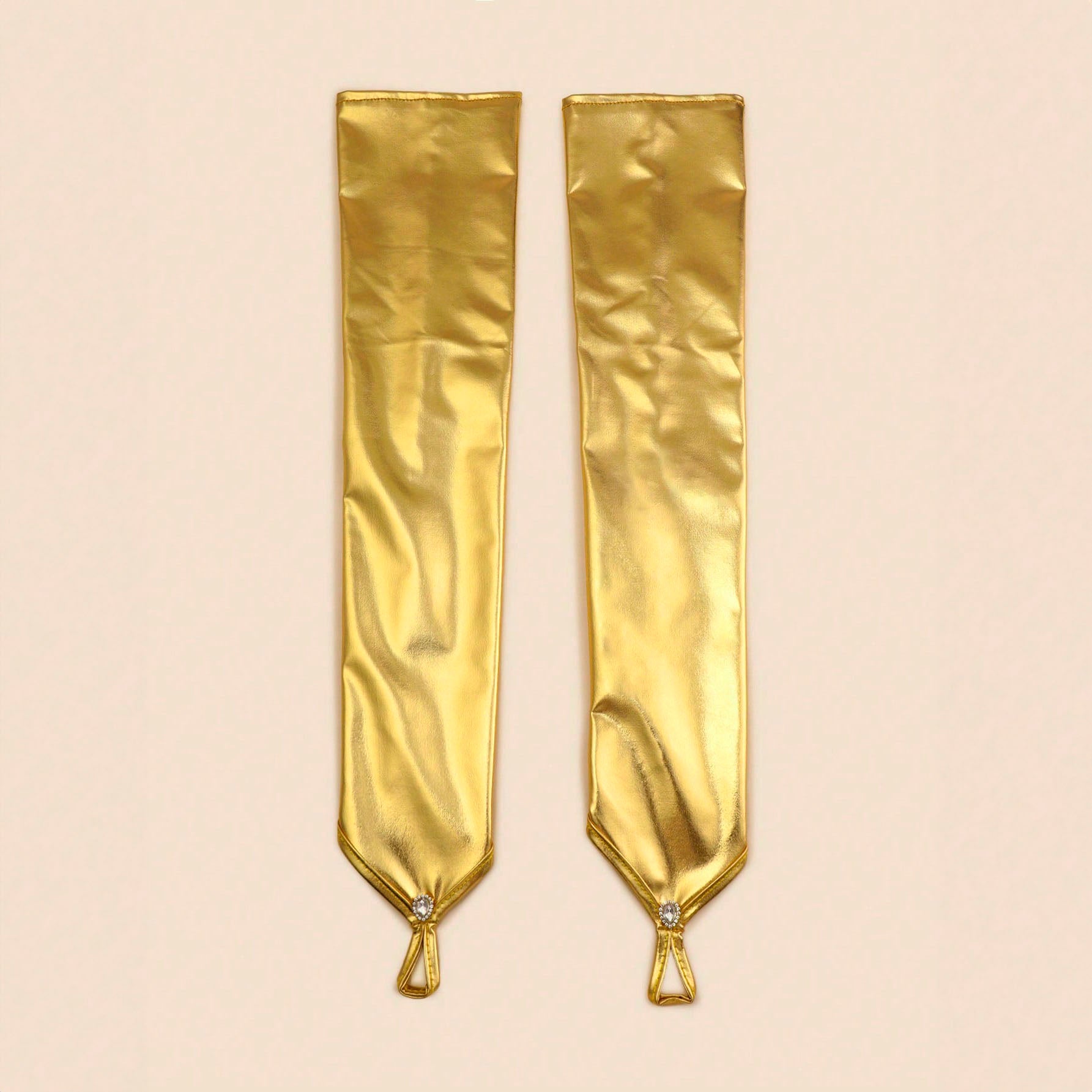 زوج من القفازات الطويلة بدون أصابع للنساء، قفازات ذهبية طويلة بدون أصابع للنساء – تصميم عصري مرصع بالفصوص لمناسبات الحفلات