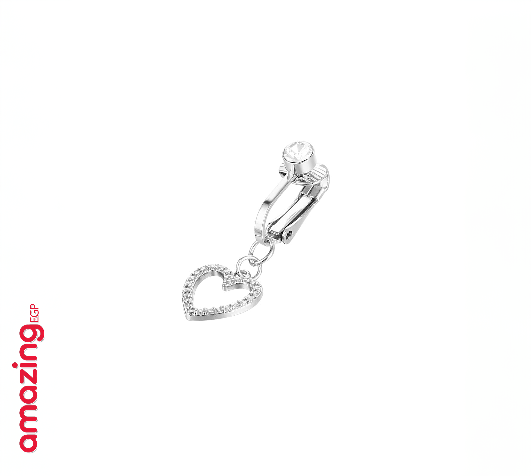 خاتم السرة من الفولاذ المقاوم للصدأ خاتم الموضة شكل القلب مكعب زركونيا غير خارقة سرة البطن للنساء ، مجوهرات ثقب البطن الكلاسيكية للارتداء اليومي | قطعة واحدة | فضي