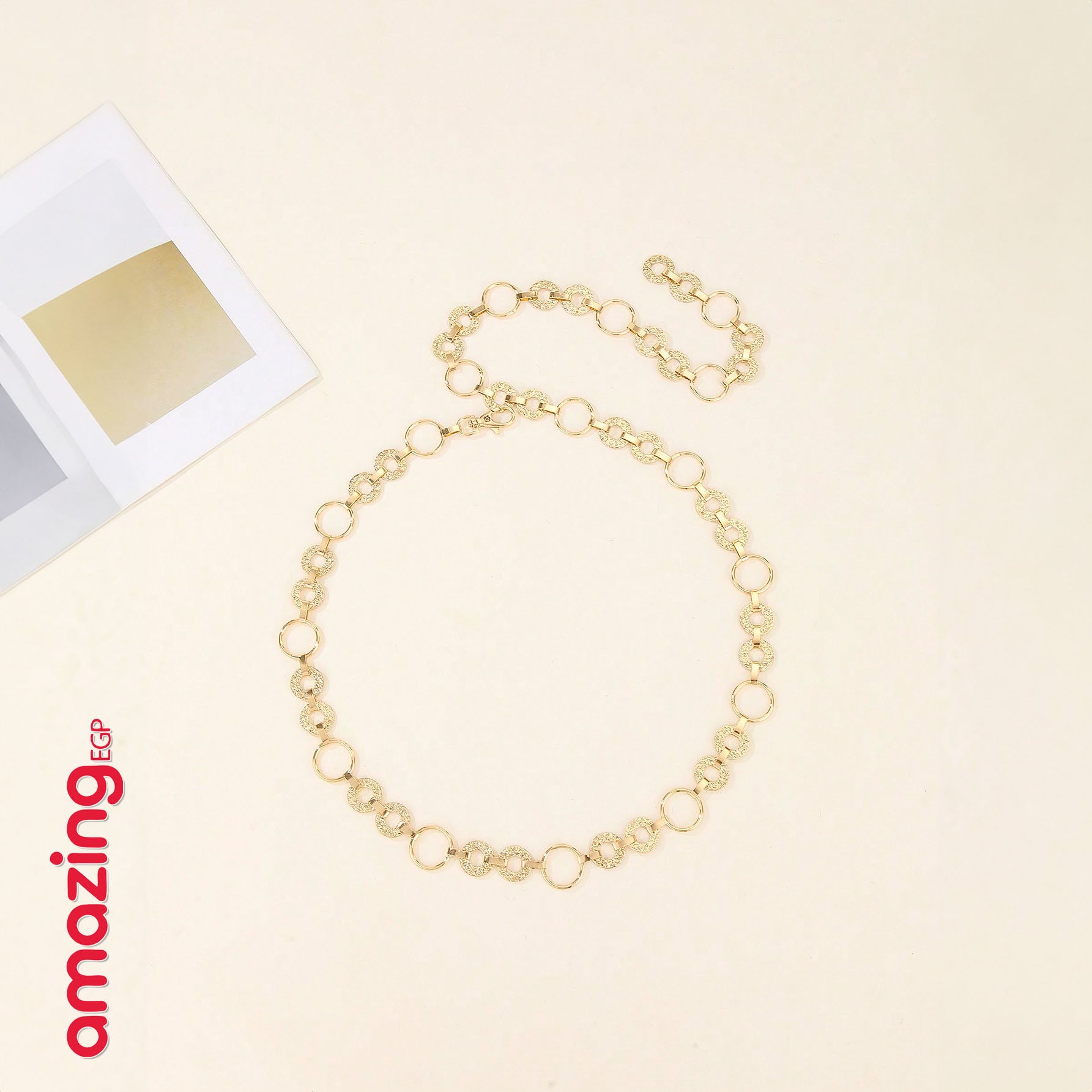 حزام خصر سلسلة دوائر مجوّفة – ذهبي مزدان بحجر الراين | قابل للتعديل للحفلات واللوك اليومي
