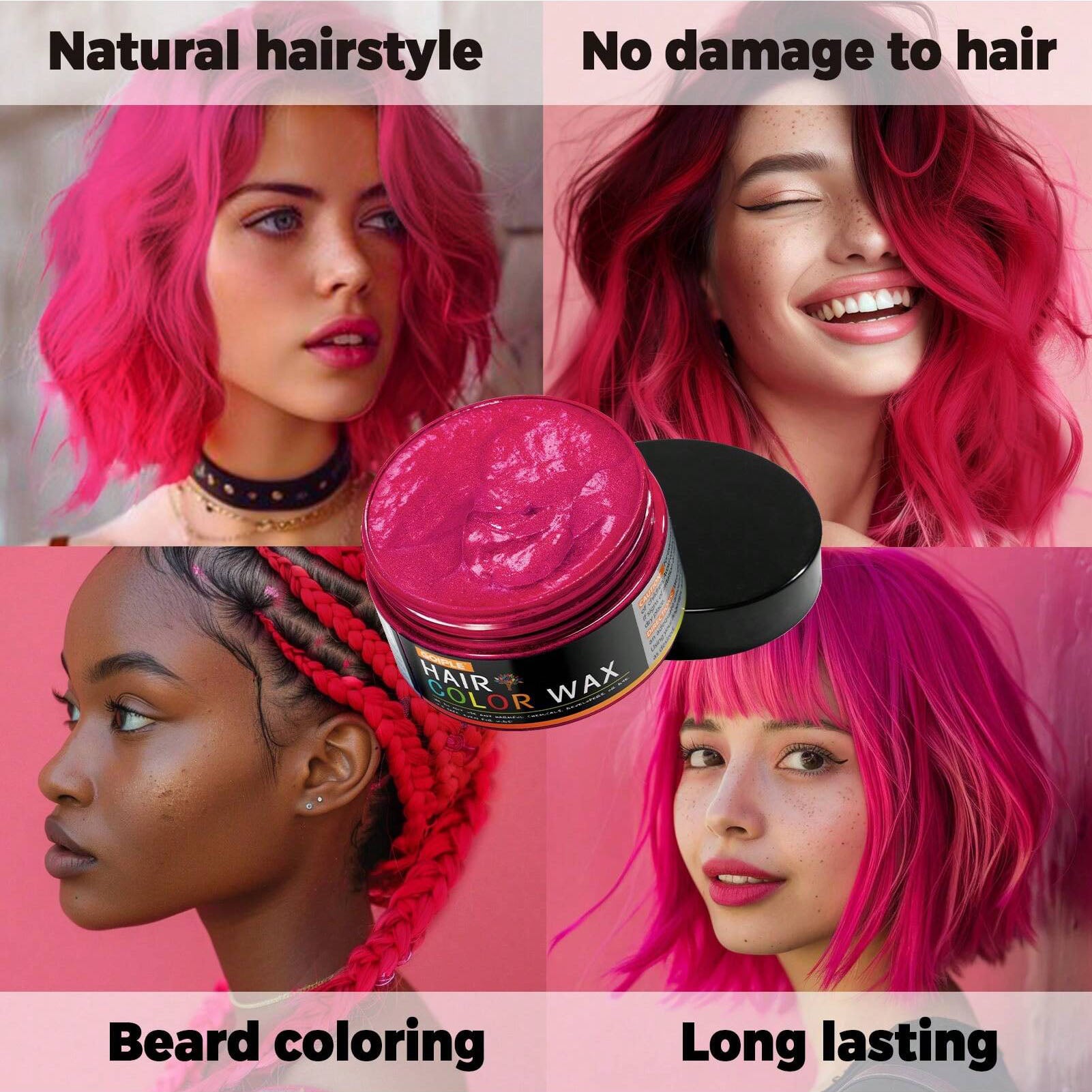 شمع شعر مؤقت للون طويل الأمد من GOIPLE ، كريم صبغة شعر سهل الغسيل ، آمن للبشرة والشعر ، ملون للحية ، عجينة للتصفيف للحفلات اليومية وتنكر الرجال والنساء  | حجم 40 جرام (روز أحمر)
