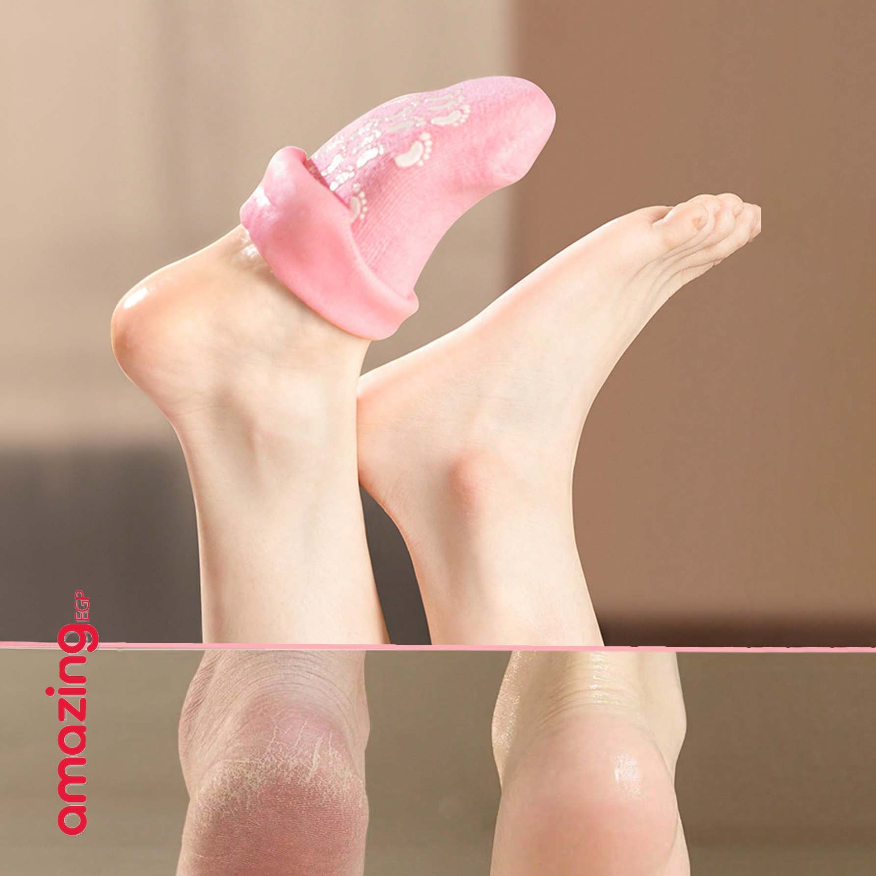 جوارب قدم علاج التشقق الجاف | قناع ترطيب القدم بزيوت أساسية - حل مثالي للأقدام الجافة والمتشققة مع جل مرطب وعناية فائقة مبطن سليكون - بينك