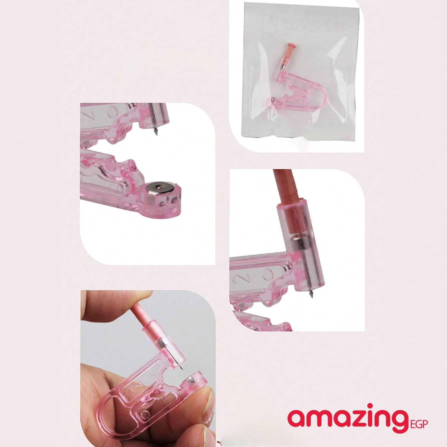 طقم مسدس ثقب الأذن قطعة واحدة مع أقراط كروية من الفولاذ ومسدس ثقب وأداة ثقب آمنة - مسدس بيرسنج الماس - بينك | Copper Nose Cuff Copper اقراط انف الاذن العناية_بالاذن بدون ثقوب بيرسنج بيرسنج شفاه حلقة أنف شفاه شفايف غير مثقوبة للانف للشفاه مزيف | amazingEGP