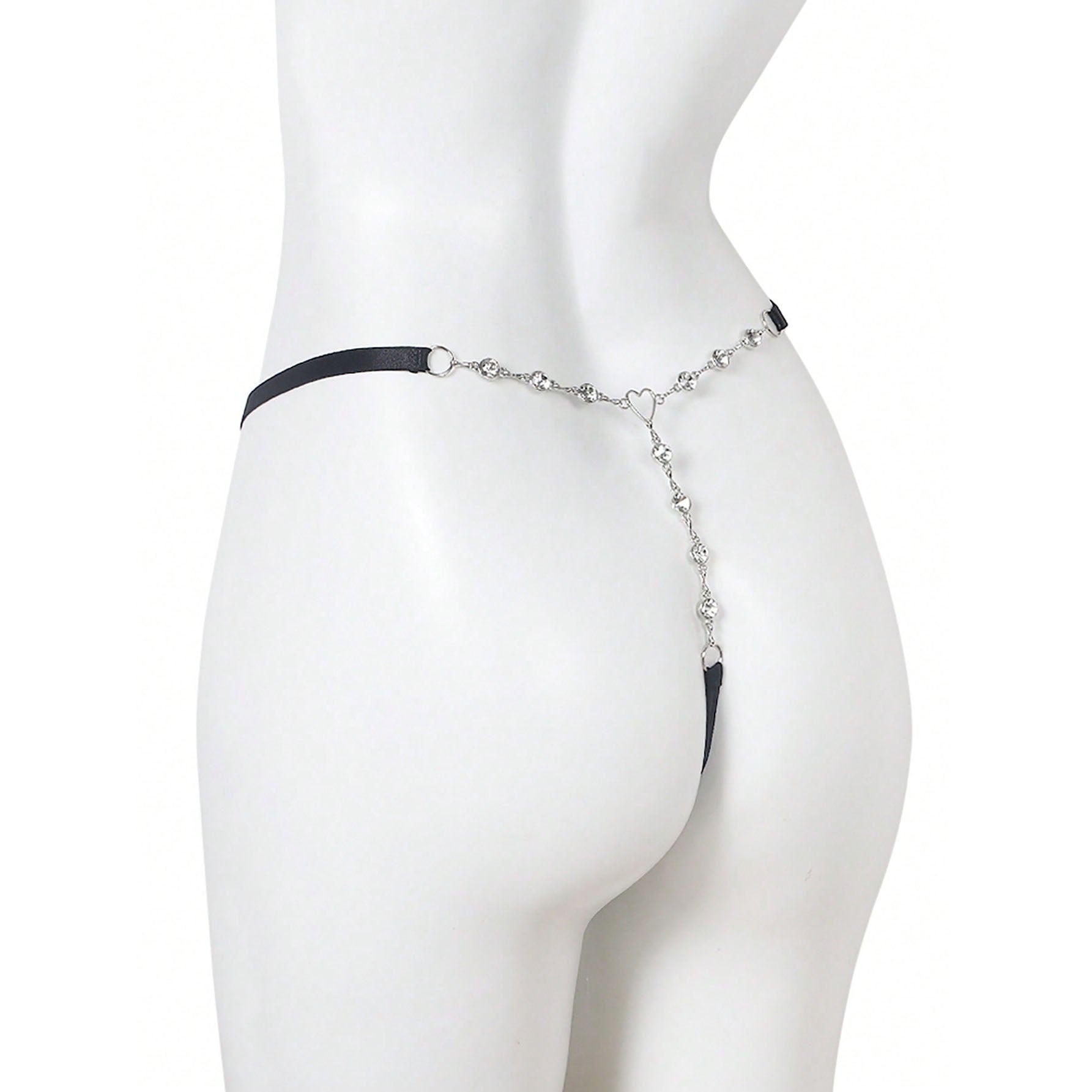 سلسلة جسم دانتيل أسود مزينة بكريستال زركونيا بتصميم قلب أنيق الإطلالات الجريئة - فضي