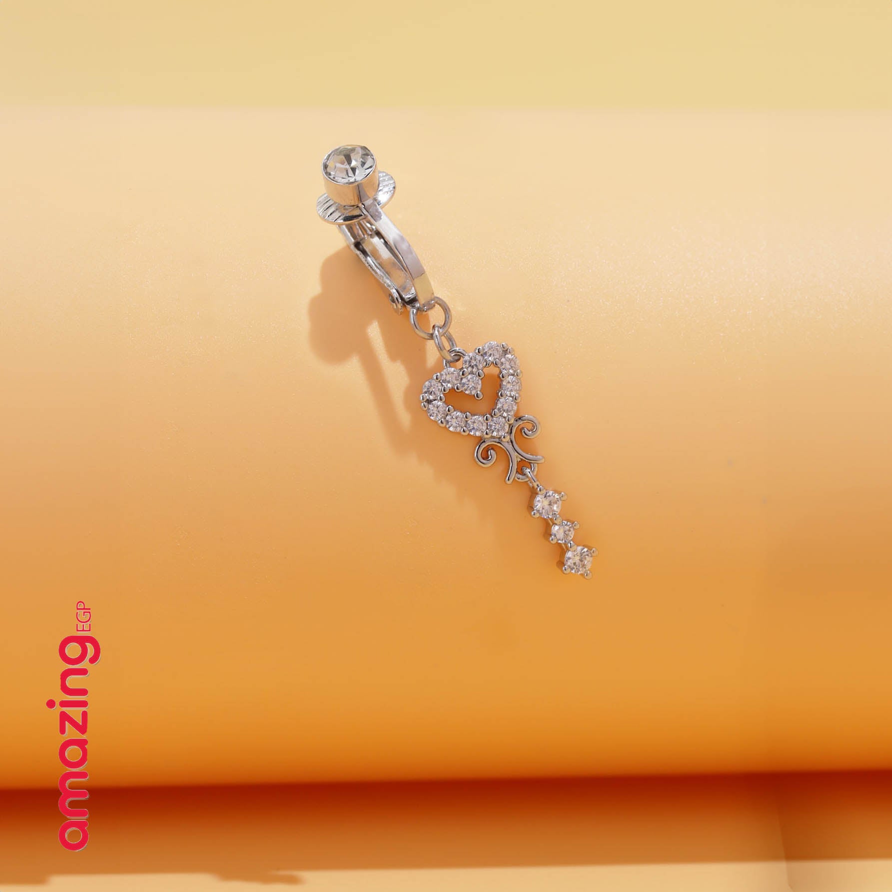 خاتم السرة من الفولاذ المقاوم للصدأ خاتم الموضة شكل القلب مكعب زركونيا غير خارقة سرة البطن للنساء ، مجوهرات ثقب البطن الكلاسيكية للارتداء اليومي | قطعة واحدة | فضي