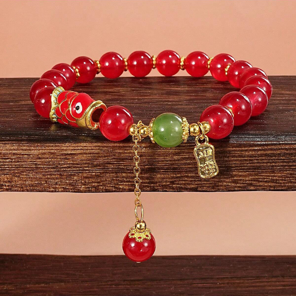 سوار فاخر للجنسين من الأحجار الكريمة سوار حظ رجالي ونسائي من حجر العقيق الأحمر بتصميم عتيق، مصنوع يدويًا من خرز زجاجي