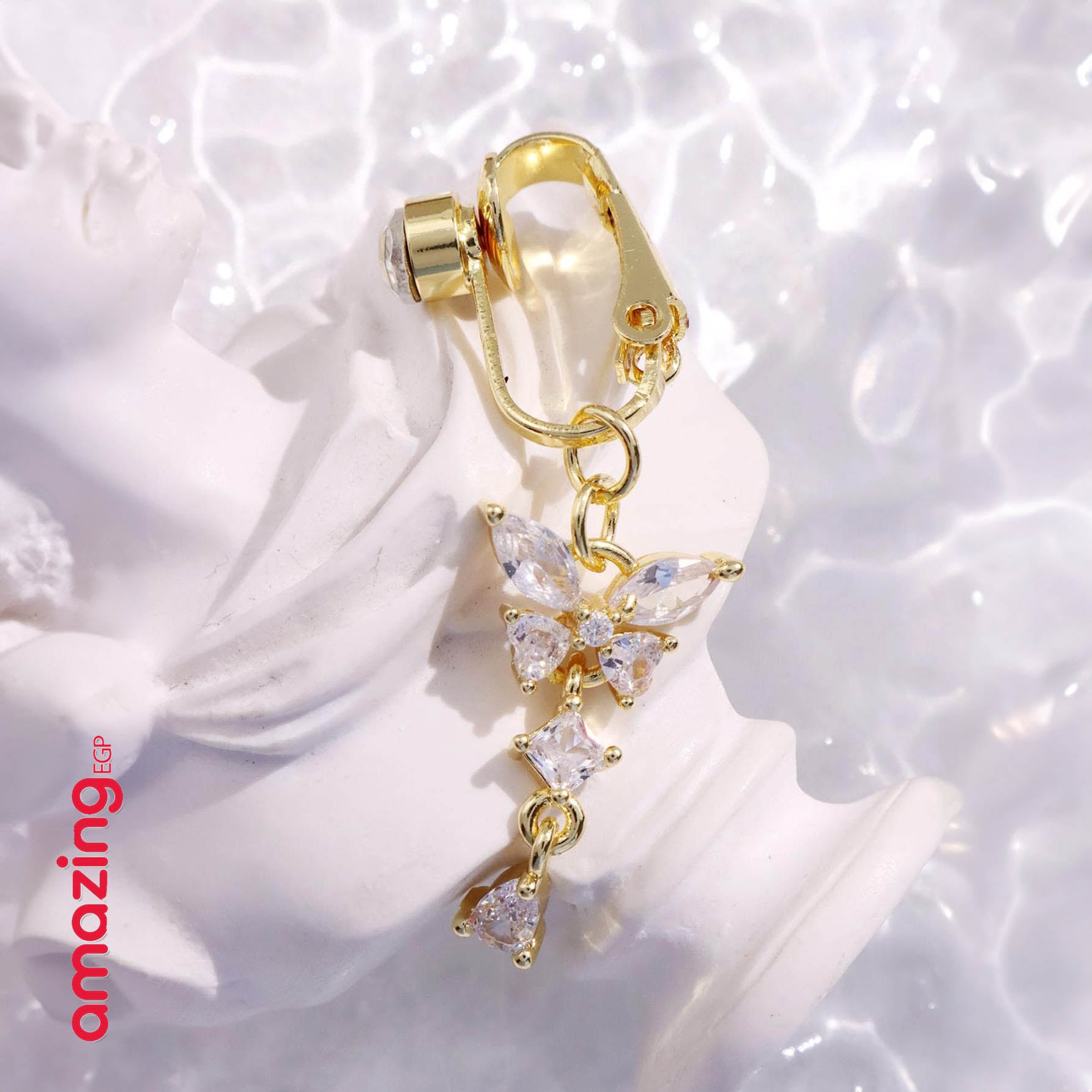 خاتم السرة من الفولاذ المقاوم للصدأ قطعة واحدة ثقب مزيف حلقة سرة بطن مع وردي بتصميم فراشة الى للنساء مجوهرات نحاس مجوهرات غير خارقة سرة البطن للنساء ، مجوهرات ثقب البطن مشبك | قطعة واحدة | ذهبي