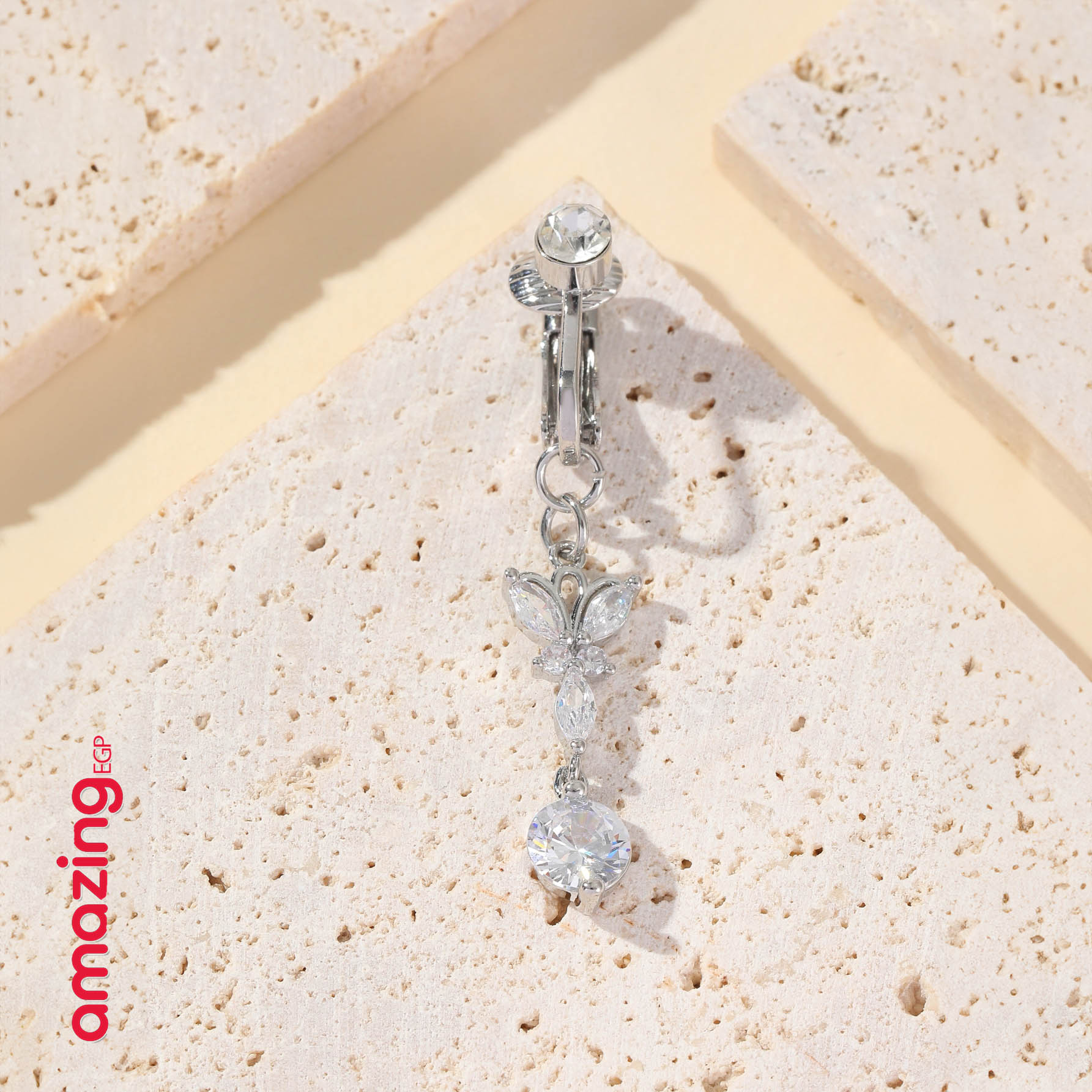 خاتم السرة من الفولاذ المقاوم للصدأ قطعة واحدة ثقب مزيف حلقة سرة بطن مع وردي بتصميم فراشة الى للنساء مجوهرات نحاس مجوهرات غير خارقة سرة البطن للنساء ، مجوهرات ثقب البطن مشبك | قطعة واحدة | فضي