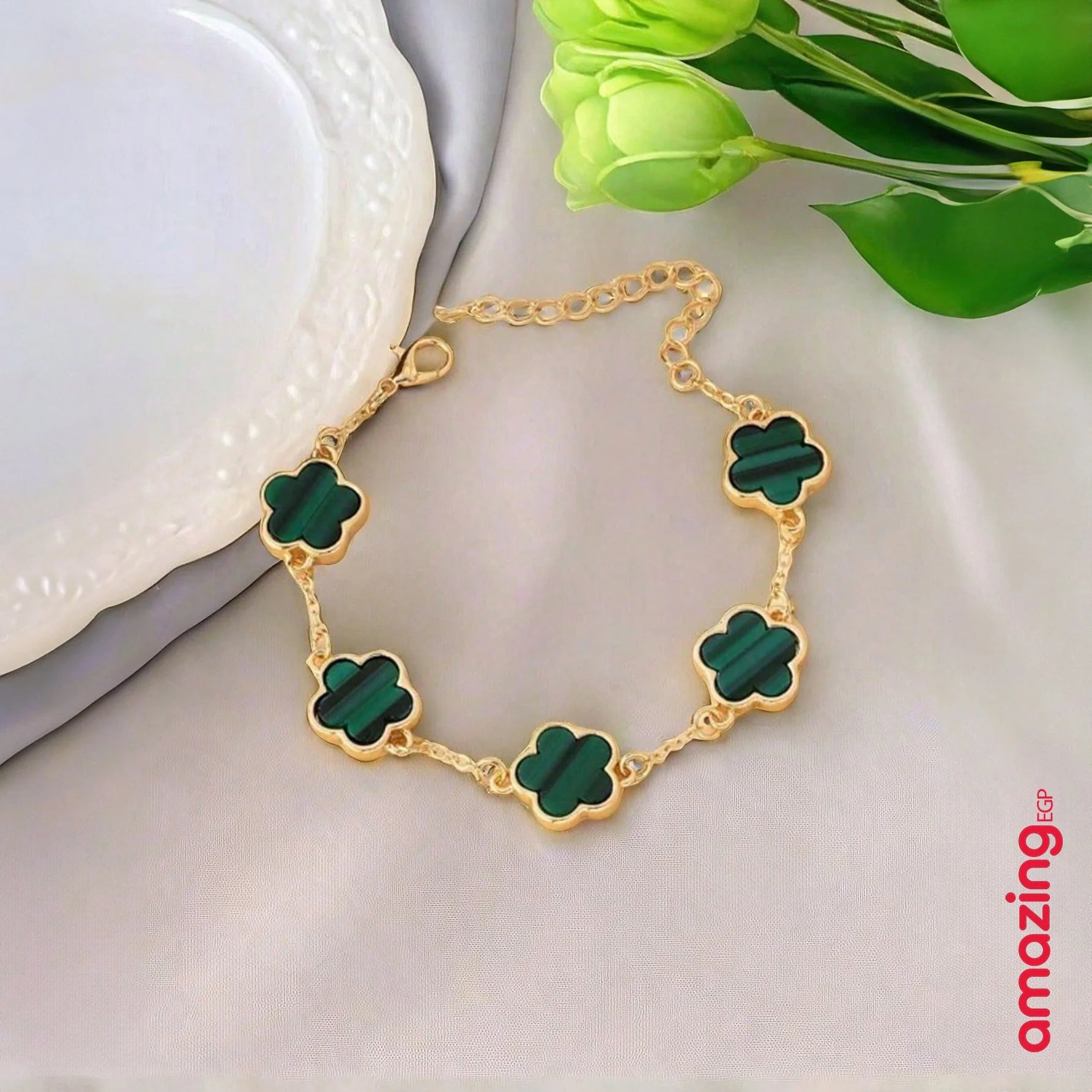 خلخال سوار كاحل معدني سوار الكاحل للنساء مع ورقة الشامروك الحظ فريد وأنيق باللون الذهبيبتصميم زهرة البرسيم الاربعة للنساء موضة وبساطة - ورقة الشامروك | اساور كاحل اسورة ثعبان خلخال خلخال للقدم خلخال مضئ ذهب رقص زهرة البرسيم لولى مجوهرات نجمة | amazingEGP