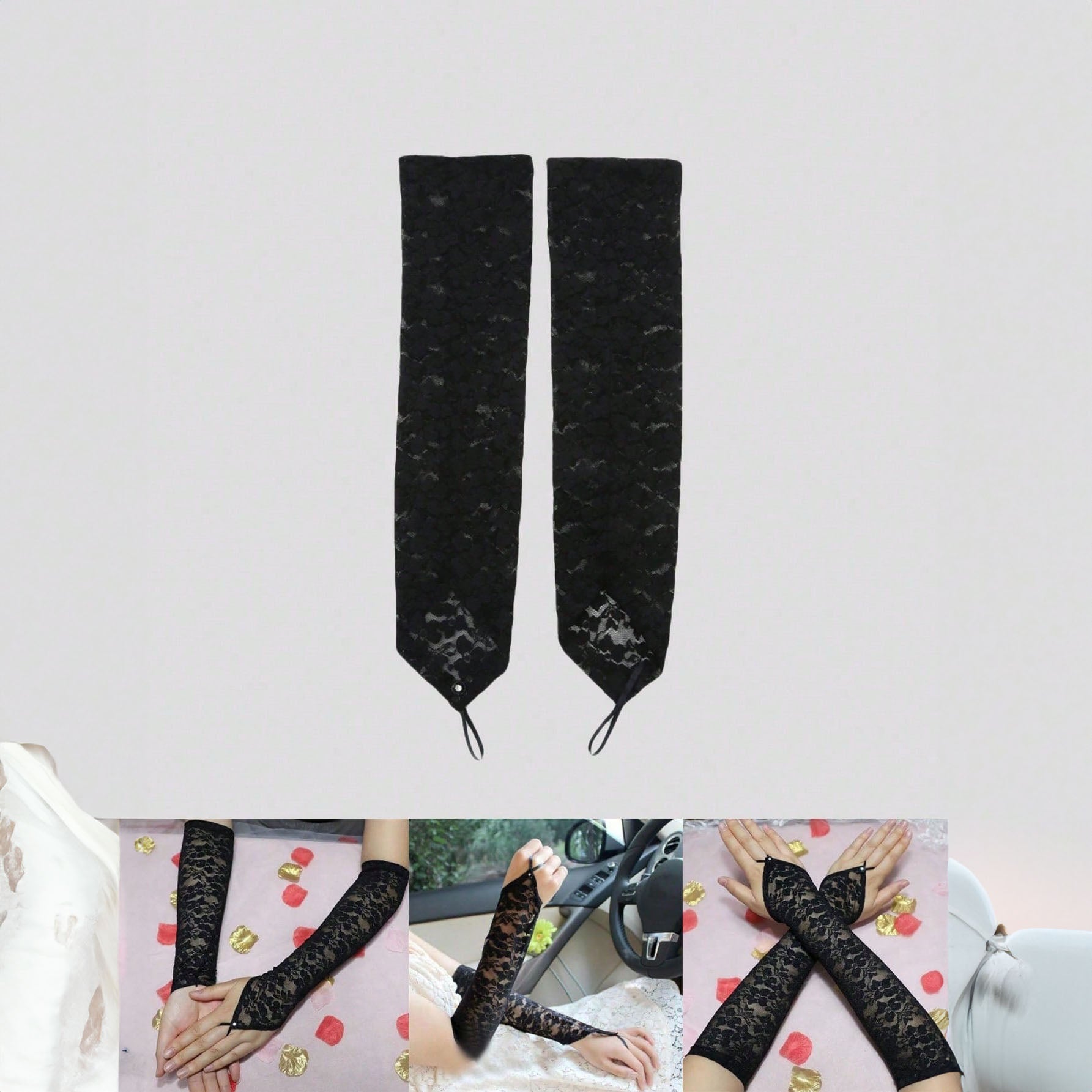 زوج من القفازات الطويلة بدون أصابع للنساء،  قفازات دانتيل فاخرة بدون أصابع – إكسسوار أنيق لفستان الزفاف أو المناسبات