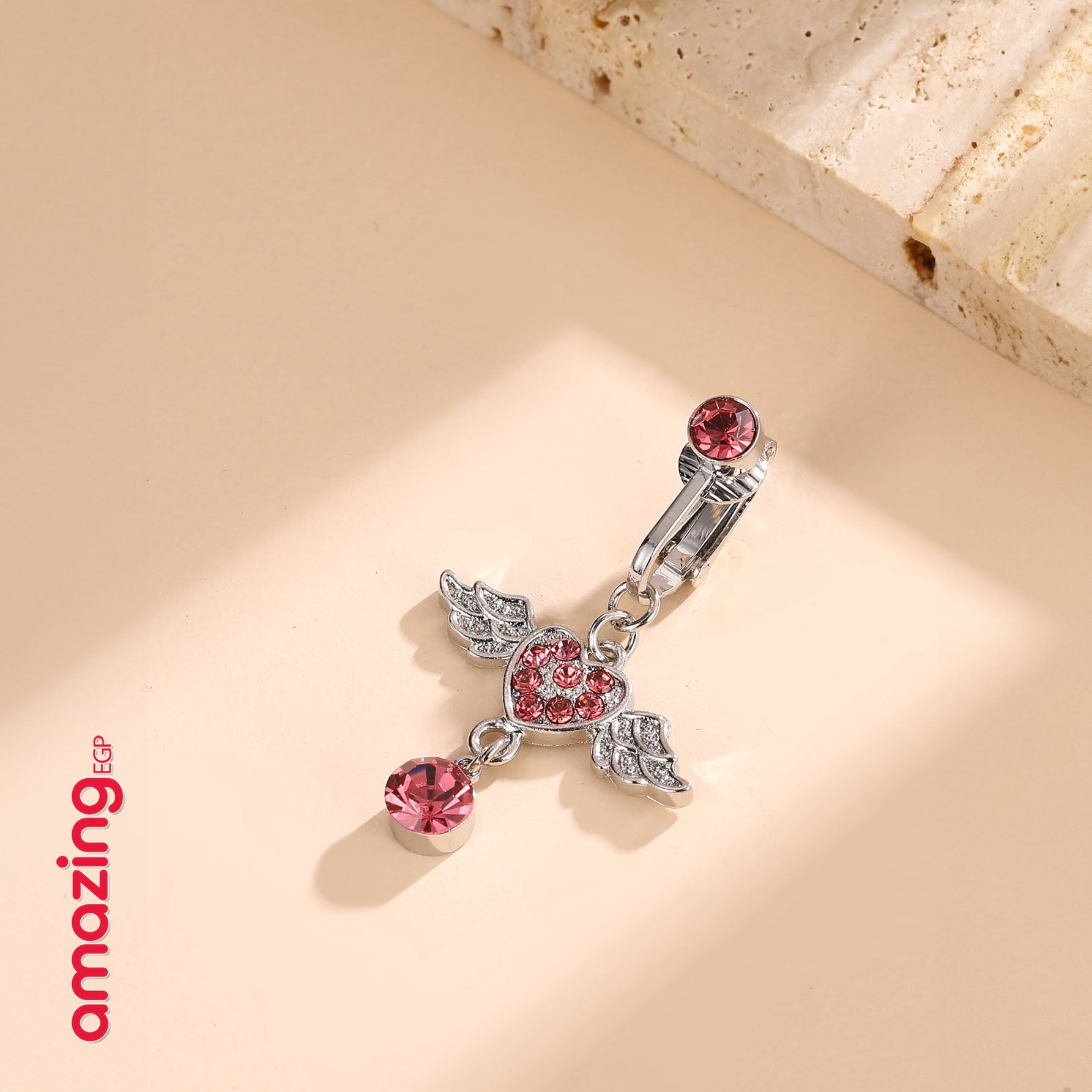 خاتم سرة كاذب جديد عصري على شكل قلب بديكور جناح حلقة سرة زركونيا مع تفاصيل من الراين، غير خارقة سرة البطن للنساء ، مجوهرات ثقب البطن الكلاسيكية للارتداء اليومي | قطعة واحدة | فضي