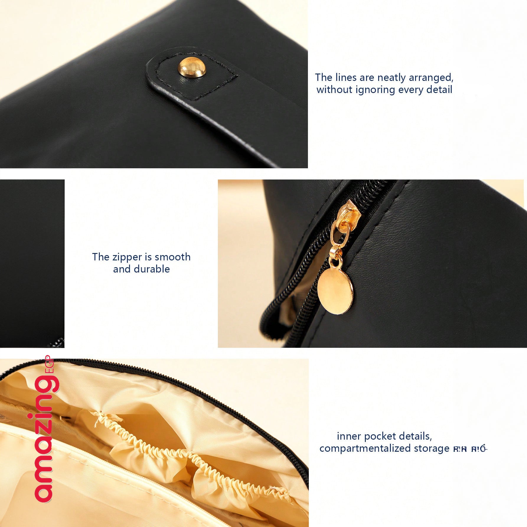 حقيبة تخزين متعددة الوظائف من جلد البولي يوريثين، بسعة كبيرة لتخزين المكياج وأدوات النظافة، مثالية للسفر | قطعة واحدة - جلد صناعي اسود