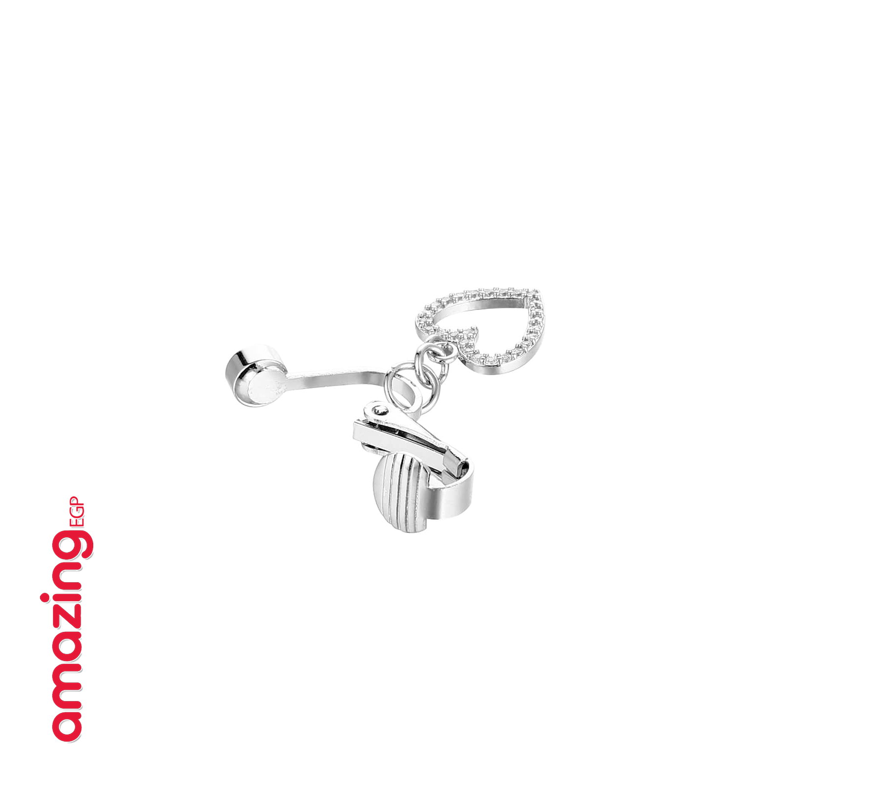 خاتم السرة من الفولاذ المقاوم للصدأ خاتم الموضة شكل القلب مكعب زركونيا غير خارقة سرة البطن للنساء ، مجوهرات ثقب البطن الكلاسيكية للارتداء اليومي | قطعة واحدة | فضي