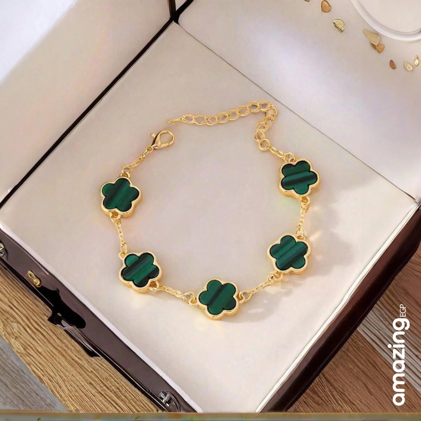 خلخال سوار كاحل معدني سوار الكاحل للنساء مع ورقة الشامروك الحظ فريد وأنيق باللون الذهبيبتصميم زهرة البرسيم الاربعة للنساء موضة وبساطة - ورقة الشامروك | اساور كاحل اسورة ثعبان خلخال خلخال للقدم خلخال مضئ ذهب رقص زهرة البرسيم لولى مجوهرات نجمة | amazingEGP