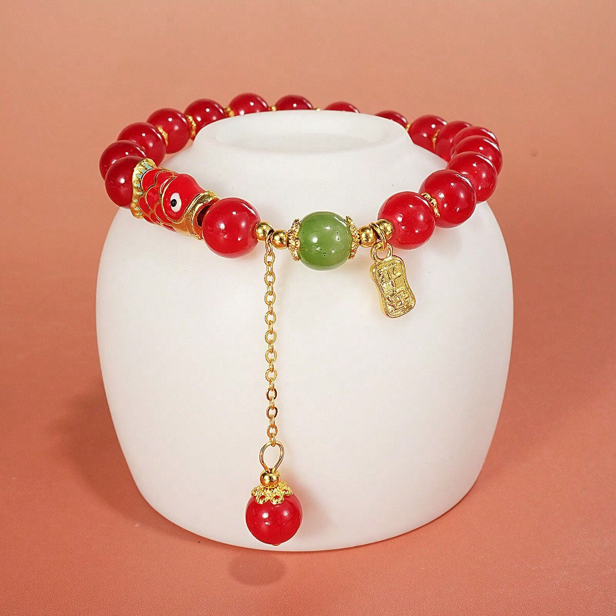 سوار فاخر للجنسين من الأحجار الكريمة سوار حظ رجالي ونسائي من حجر العقيق الأحمر بتصميم عتيق، مصنوع يدويًا من خرز زجاجي