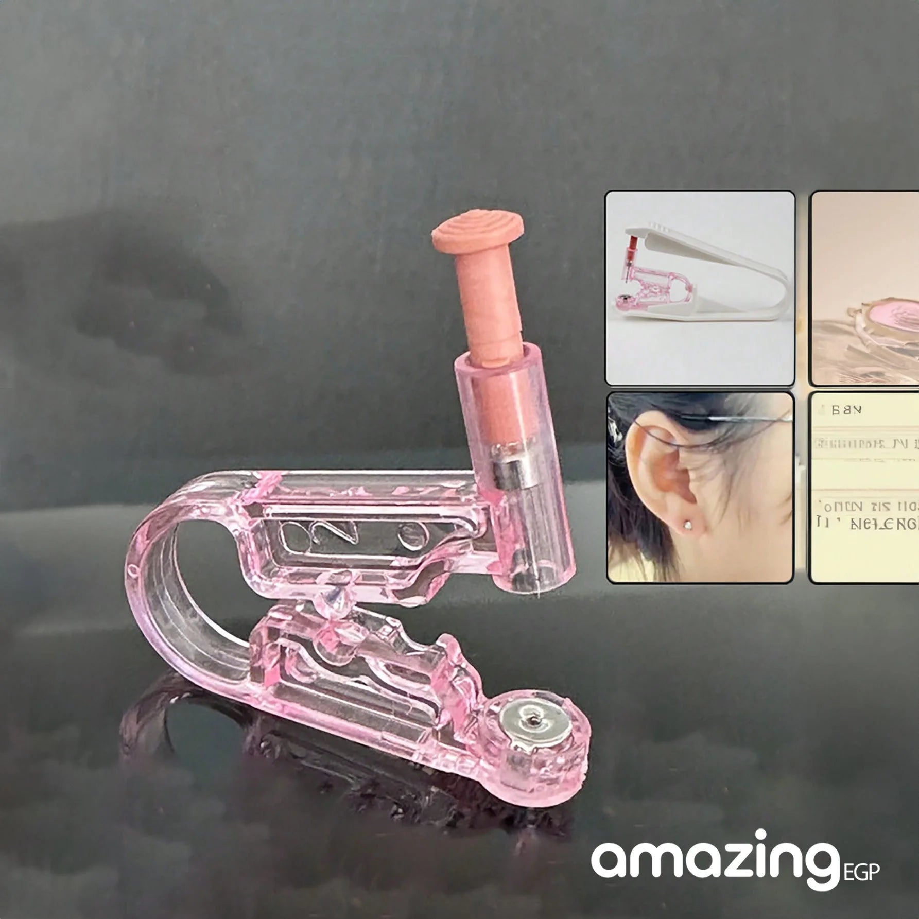 طقم مسدس ثقب الأذن قطعة واحدة مع أقراط كروية من الفولاذ ومسدس ثقب وأداة ثقب آمنة - مسدس بيرسنج الماس - بينك | Copper Nose Cuff Copper اقراط انف الاذن العناية_بالاذن بدون ثقوب بيرسنج بيرسنج شفاه حلقة أنف شفاه شفايف غير مثقوبة للانف للشفاه مزيف | amazingEGP